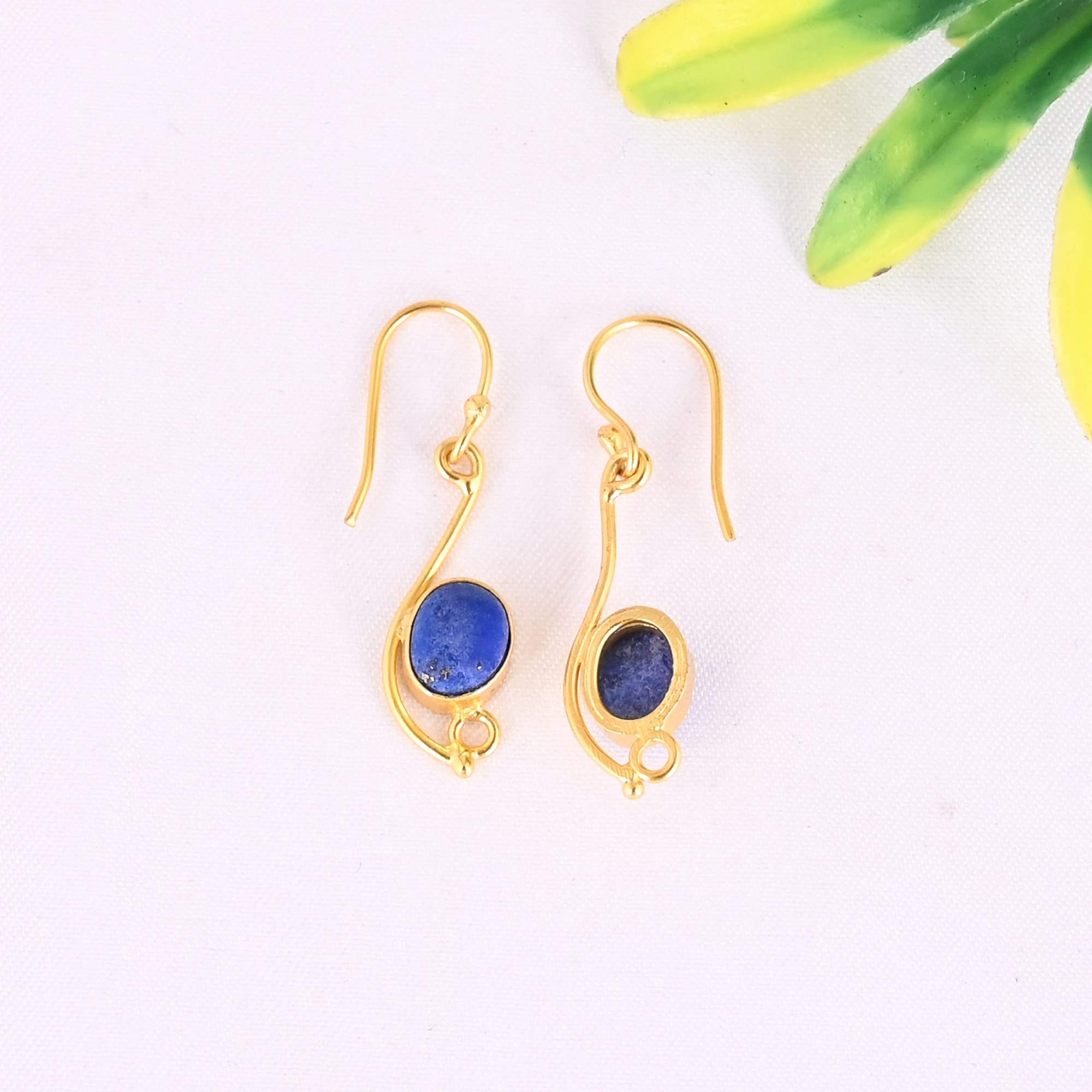 Natural Lapis Lazuli Gemstone 925 Sterling Silver Stylish Minimalist Drop Gold Plated Earrings for Women