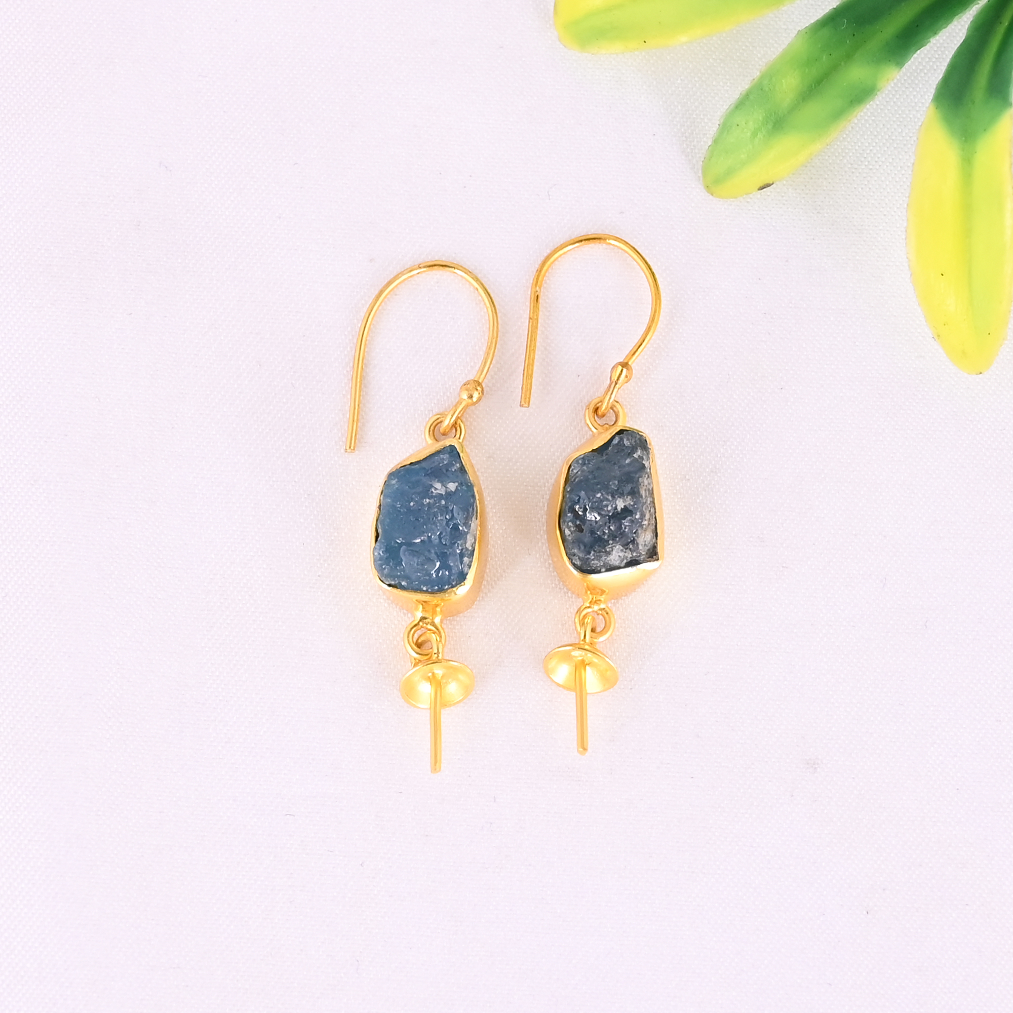 Natural Neon Apatite Raw Gemstone 925 Sterling Silver Stylish Minimalist Drop Gold Plated Earrings