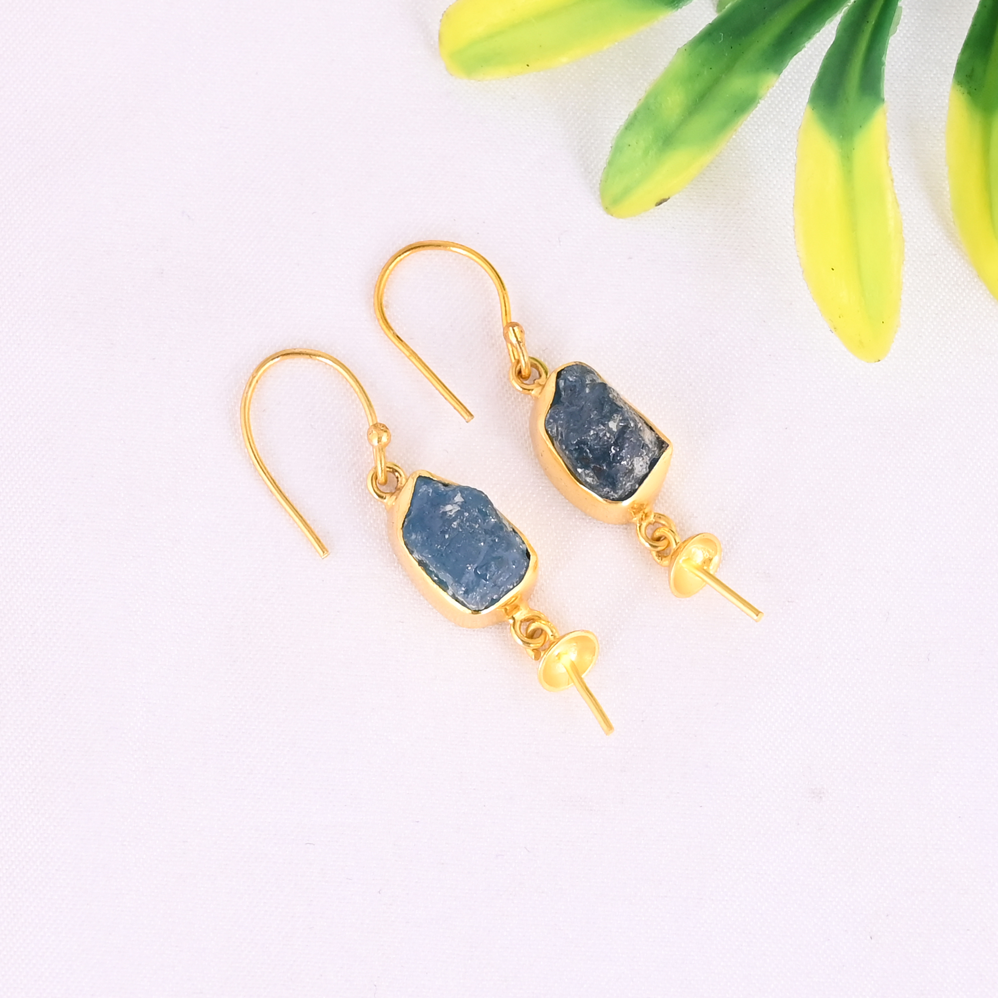 Natural Neon Apatite Raw Gemstone 925 Sterling Silver Stylish Minimalist Drop Gold Plated Earrings
