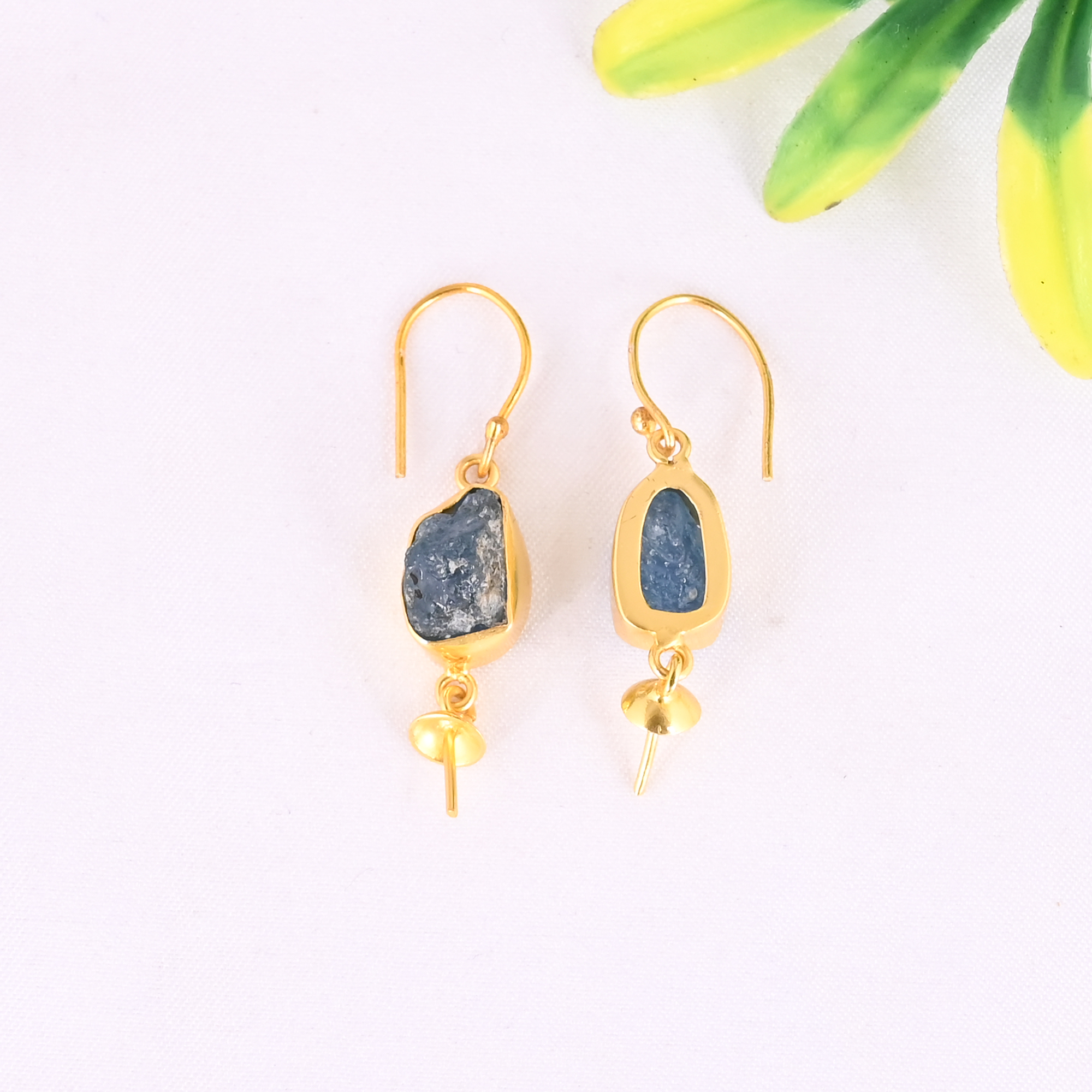 Natural Neon Apatite Raw Gemstone 925 Sterling Silver Stylish Minimalist Drop Gold Plated Earrings