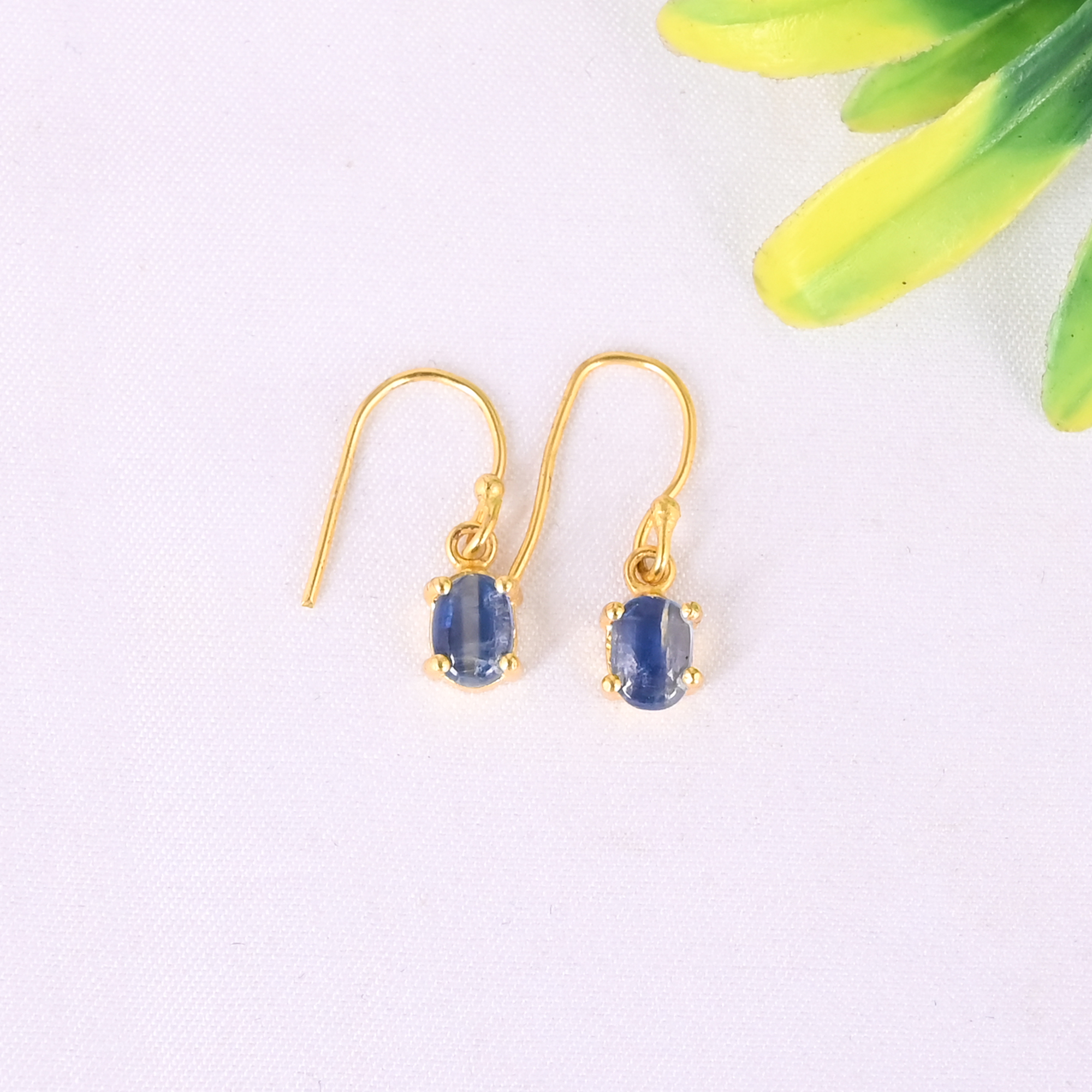 Natural Blue Kyanite 925 Sterling Silver Gold Plated Dangle Earrings for Women