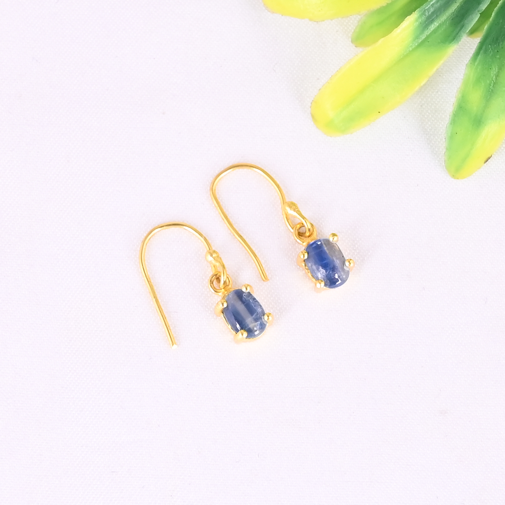 Natural Blue Kyanite 925 Sterling Silver Gold Plated Dangle Earrings for Women