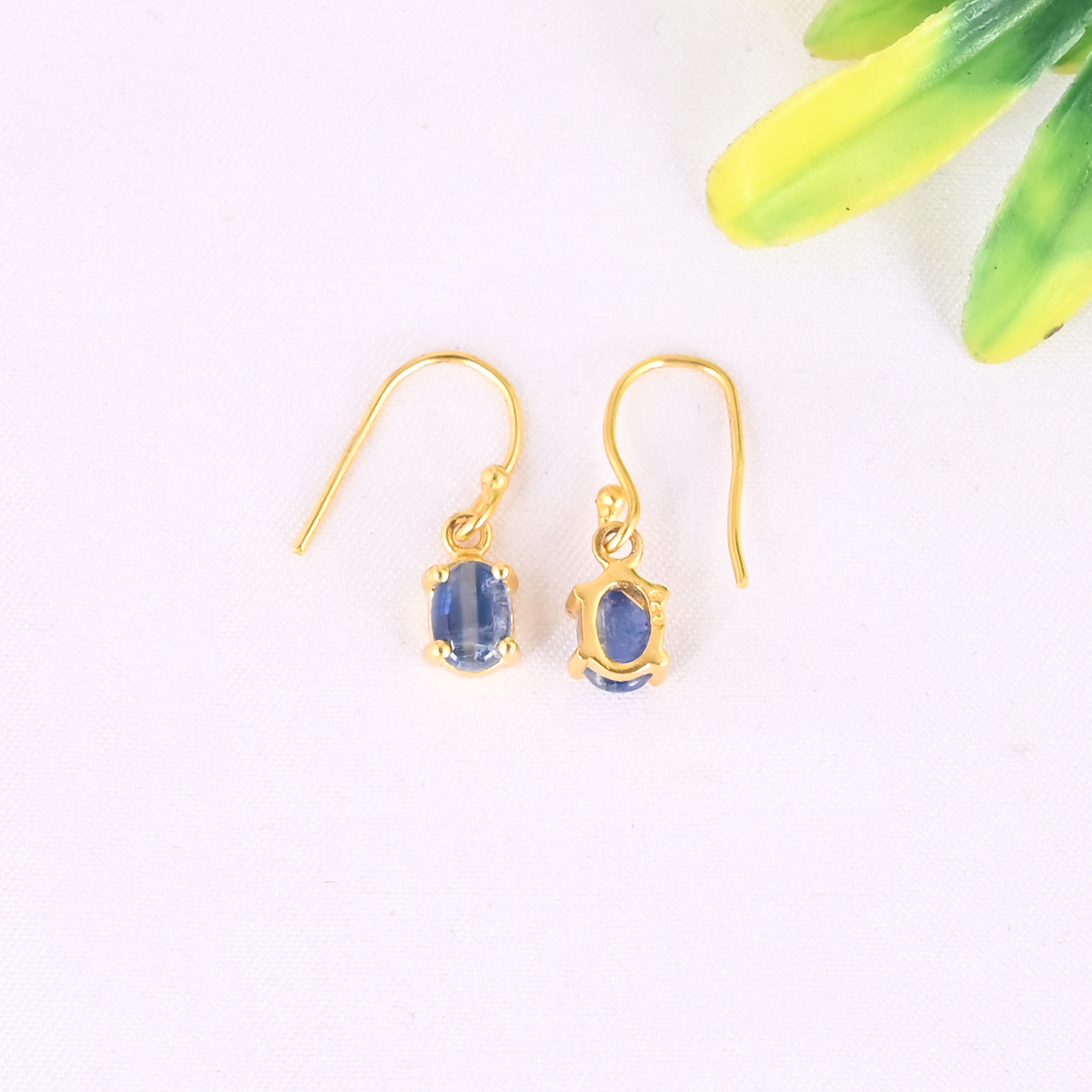 Natural Blue Kyanite 925 Sterling Silver Gold Plated Dangle Earrings for Women