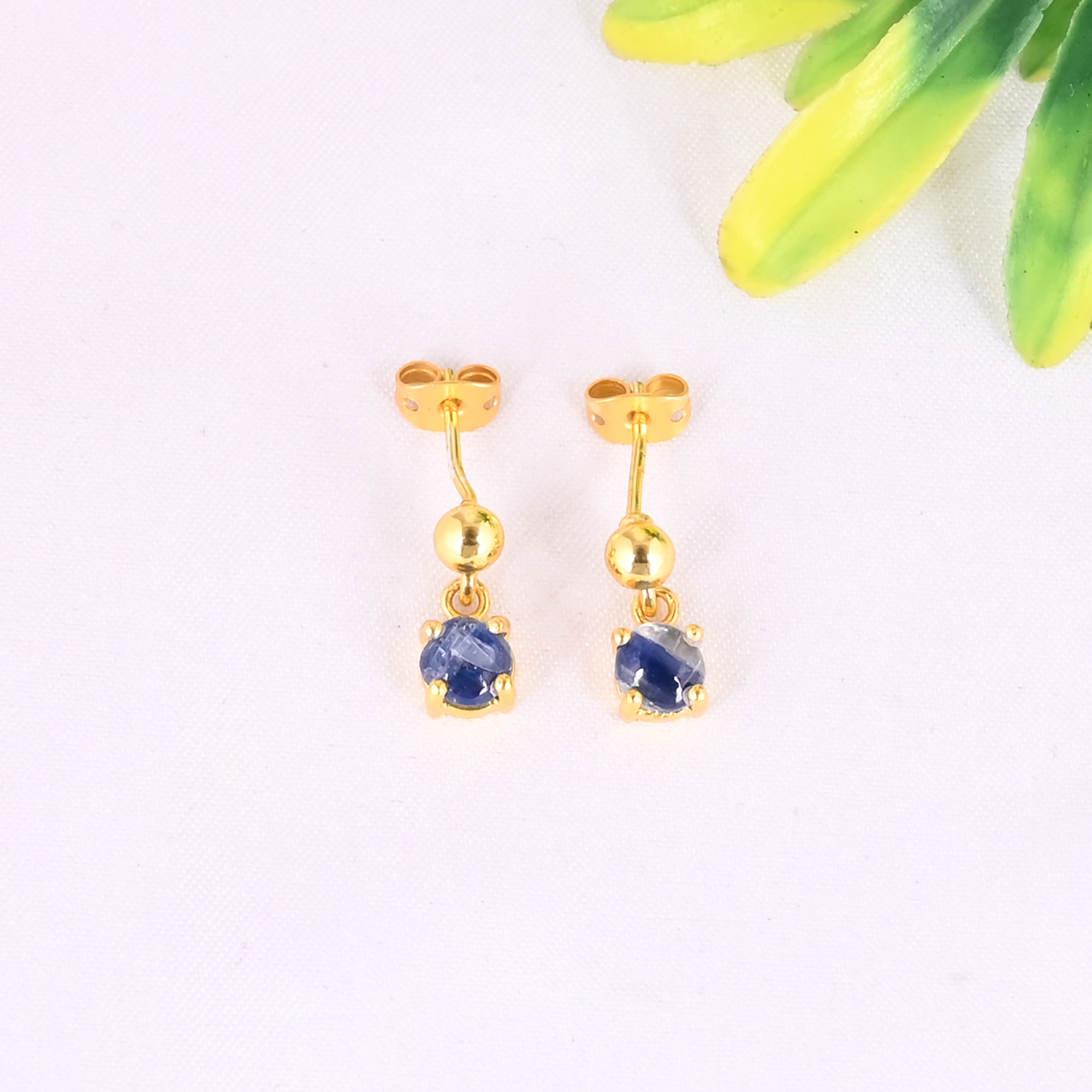 Natural Blue Kyanite 925 Sterling Silver Dangle Gold Plated Earrings for Women