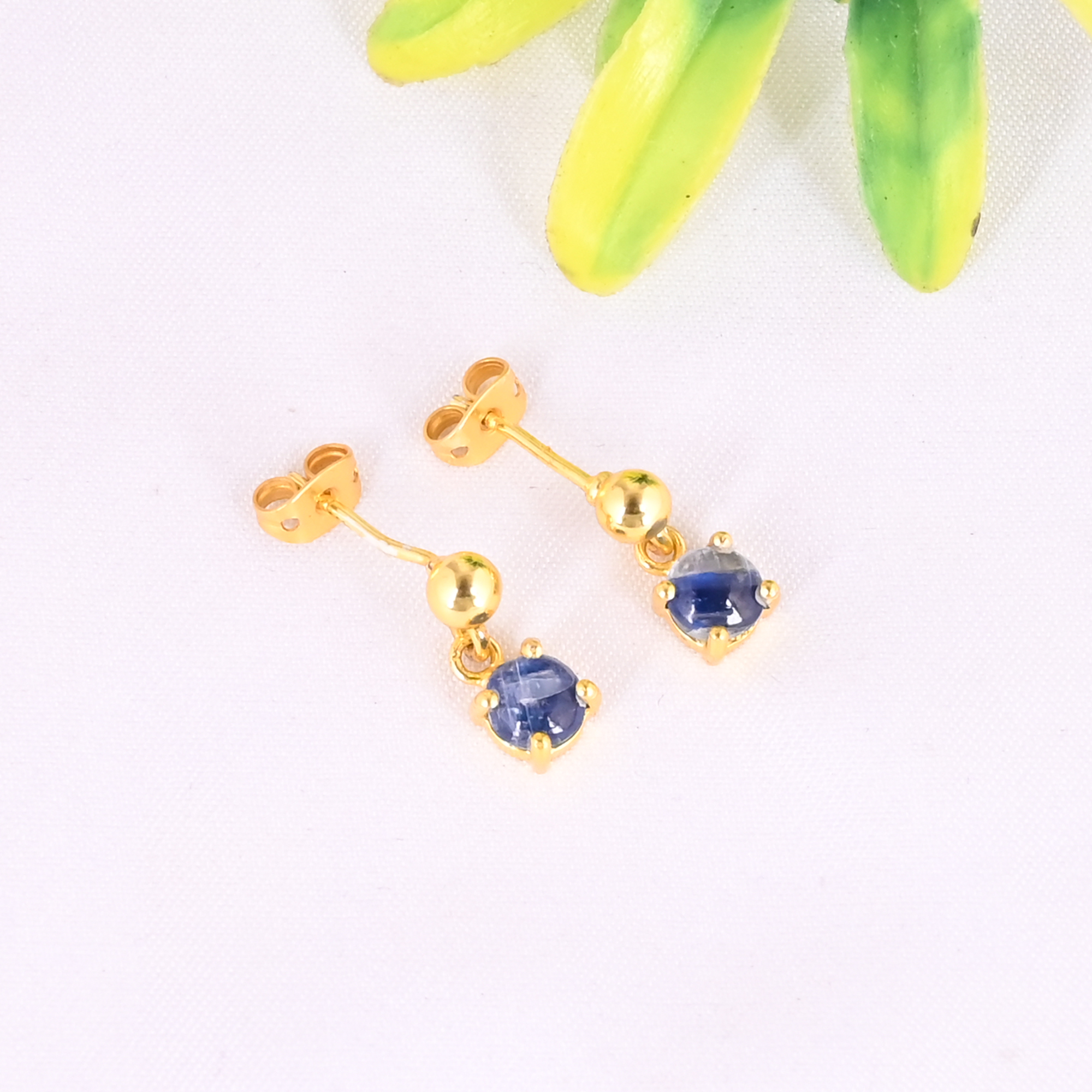 Natural Blue Kyanite 925 Sterling Silver Dangle Gold Plated Earrings for Women