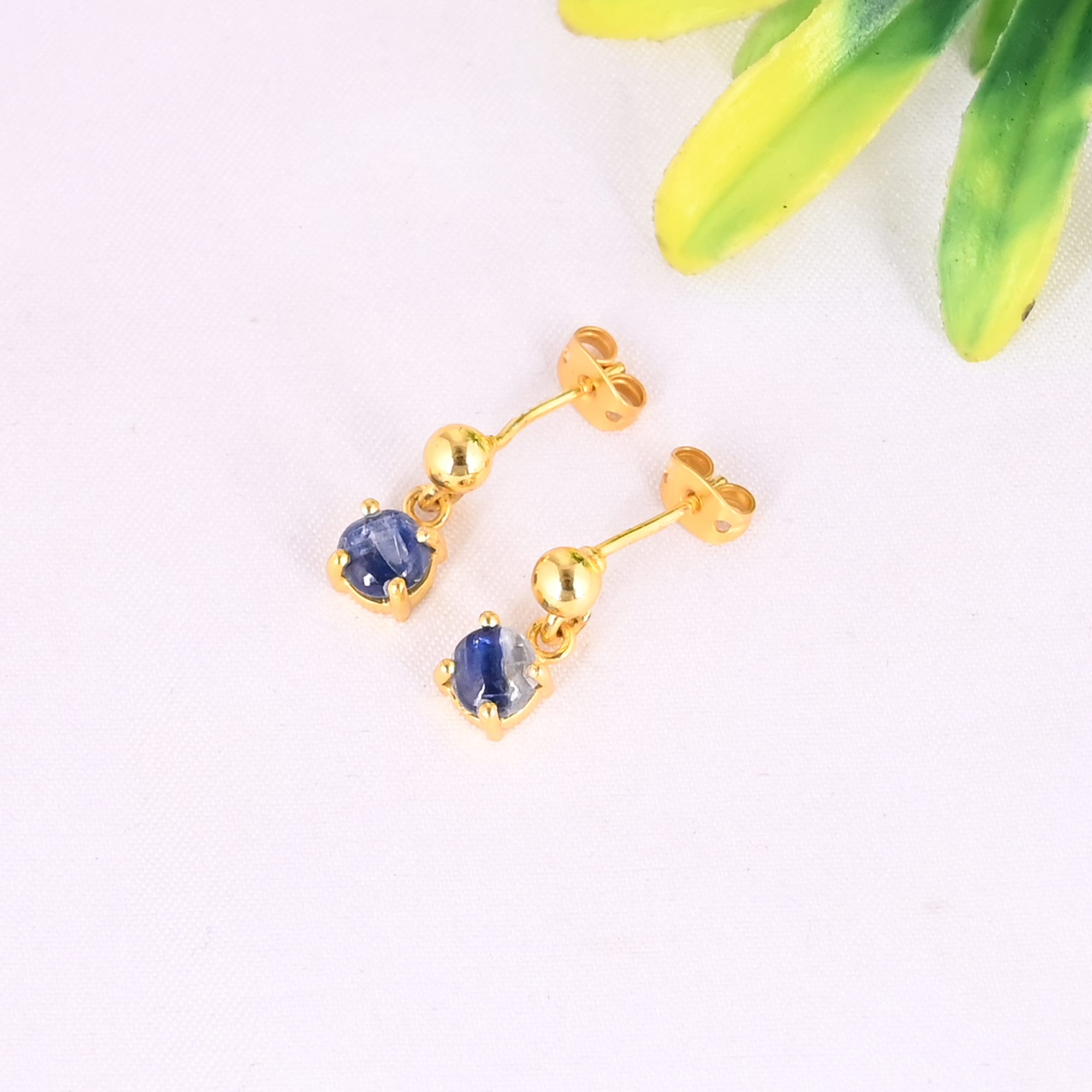 Natural Blue Kyanite 925 Sterling Silver Dangle Gold Plated Earrings for Women