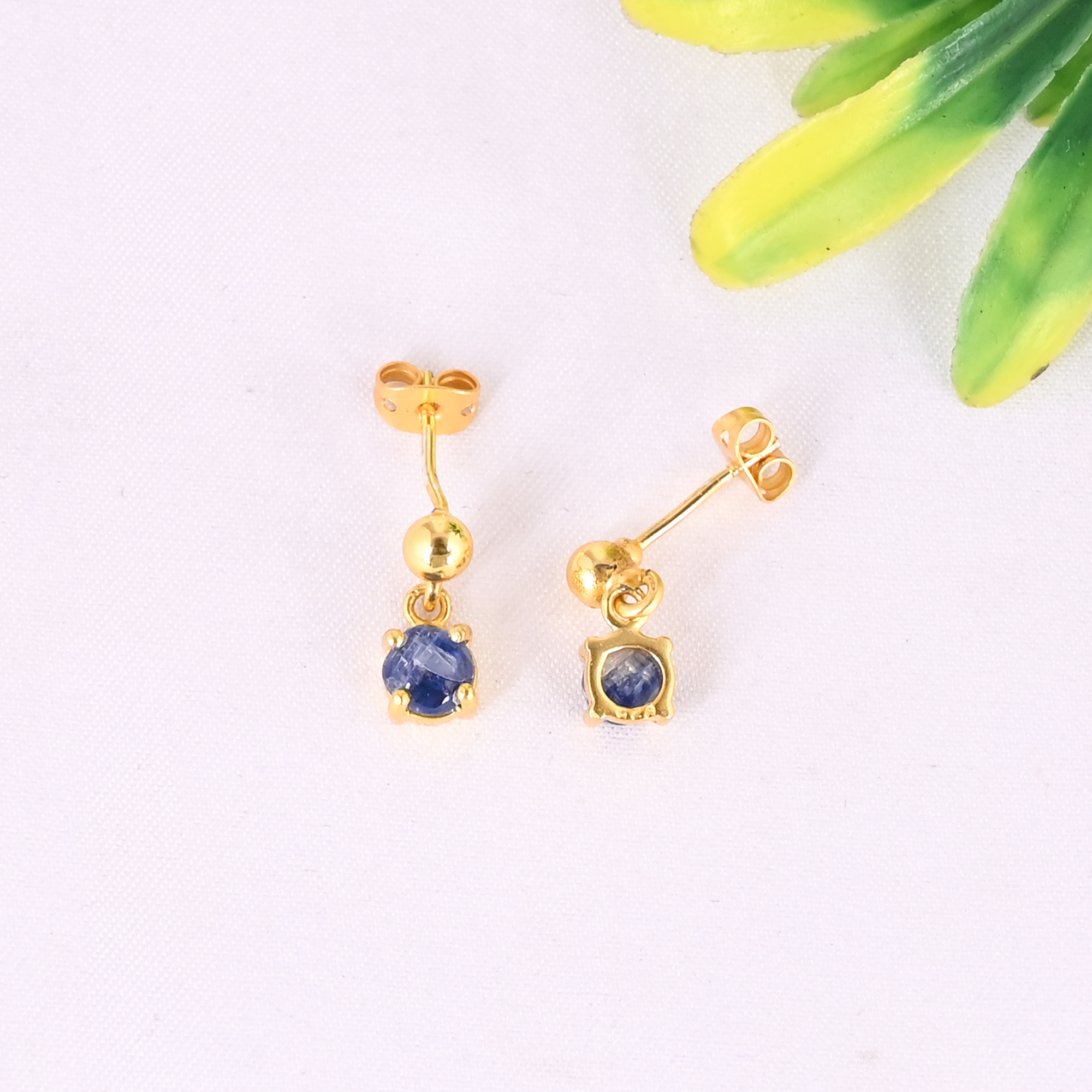 Natural Blue Kyanite 925 Sterling Silver Dangle Gold Plated Earrings for Women
