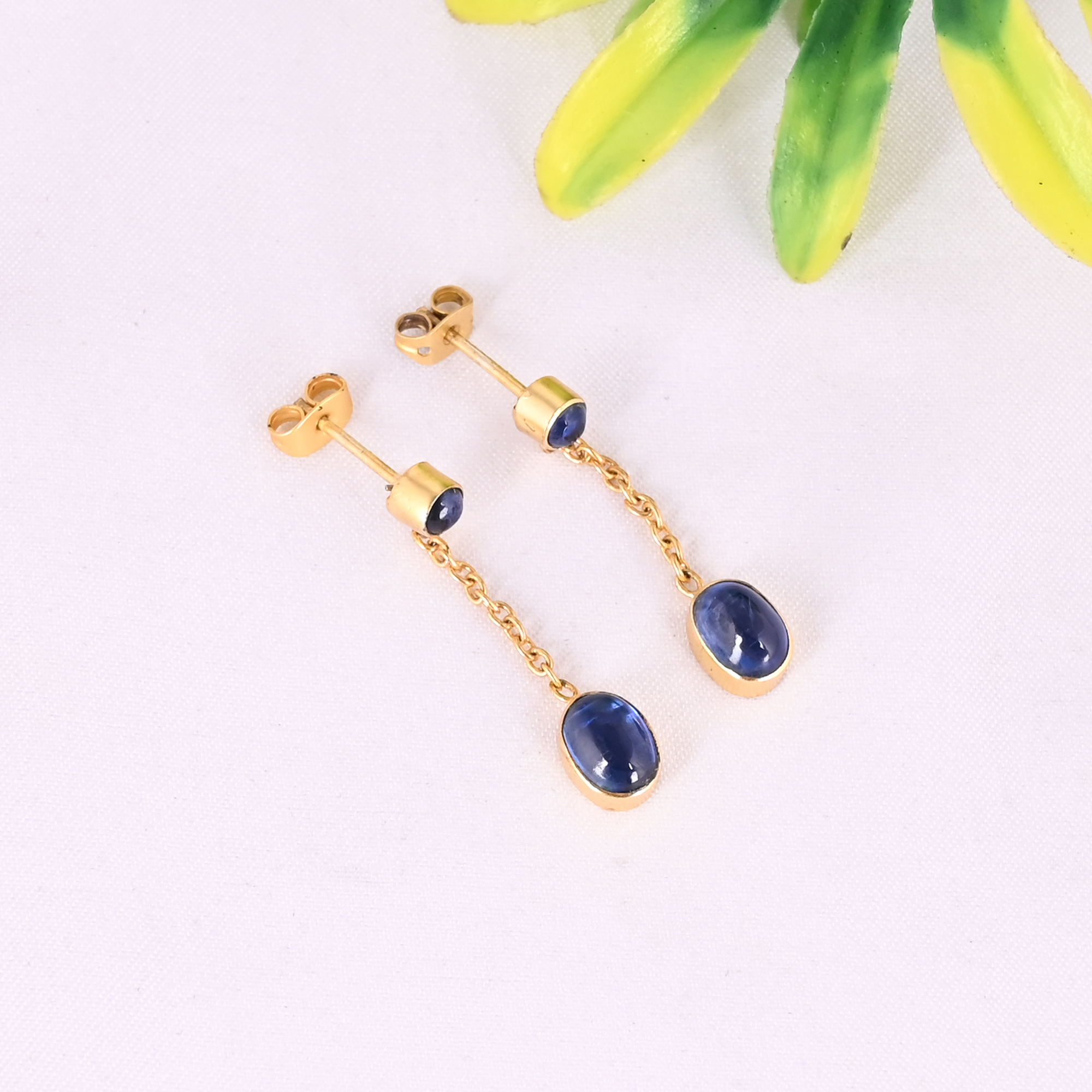 Natural Blue Kyanite Gemstone 925 Sterling Silver Minimalist Gold Plated Drop Earrings