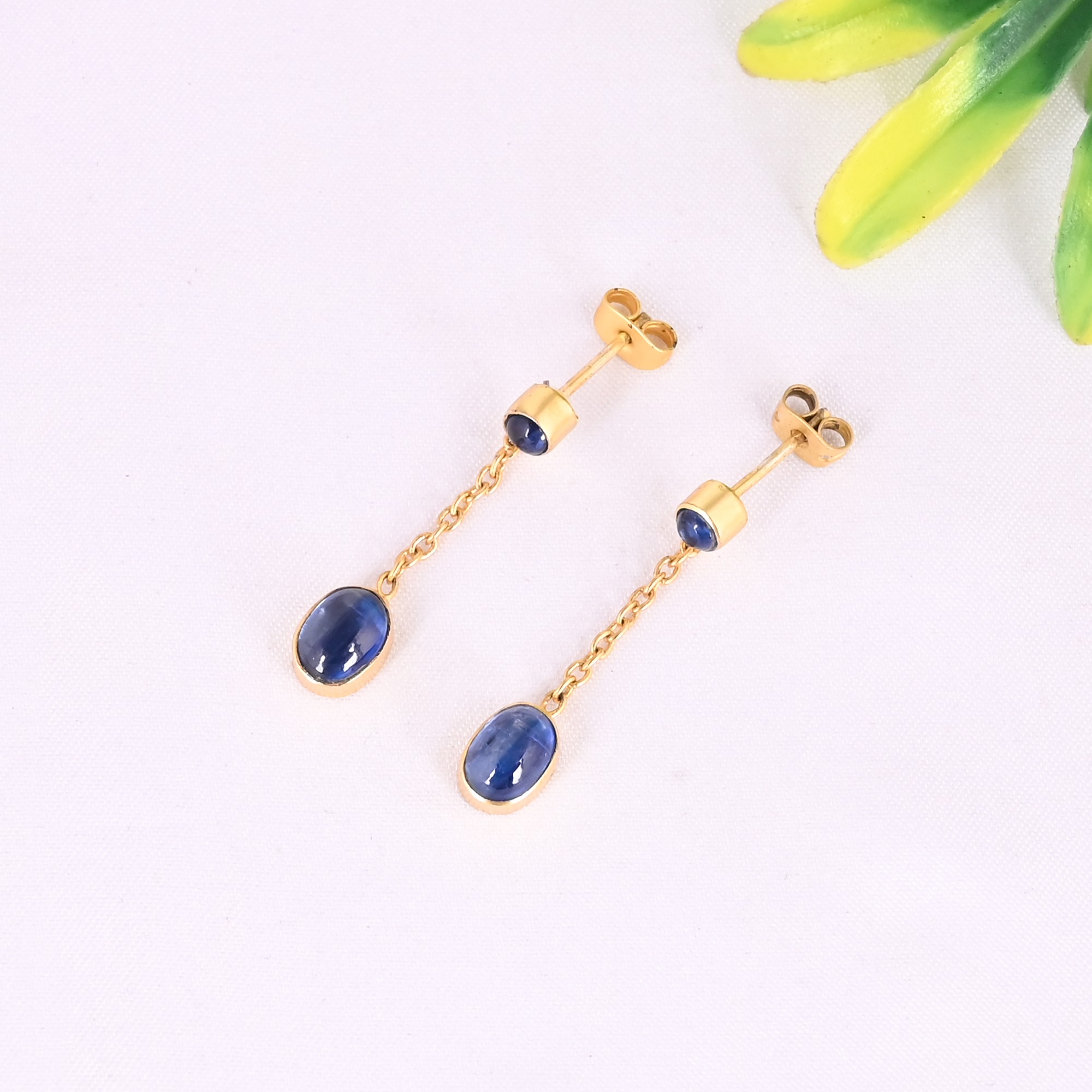 Natural Blue Kyanite Gemstone 925 Sterling Silver Minimalist Gold Plated Drop Earrings