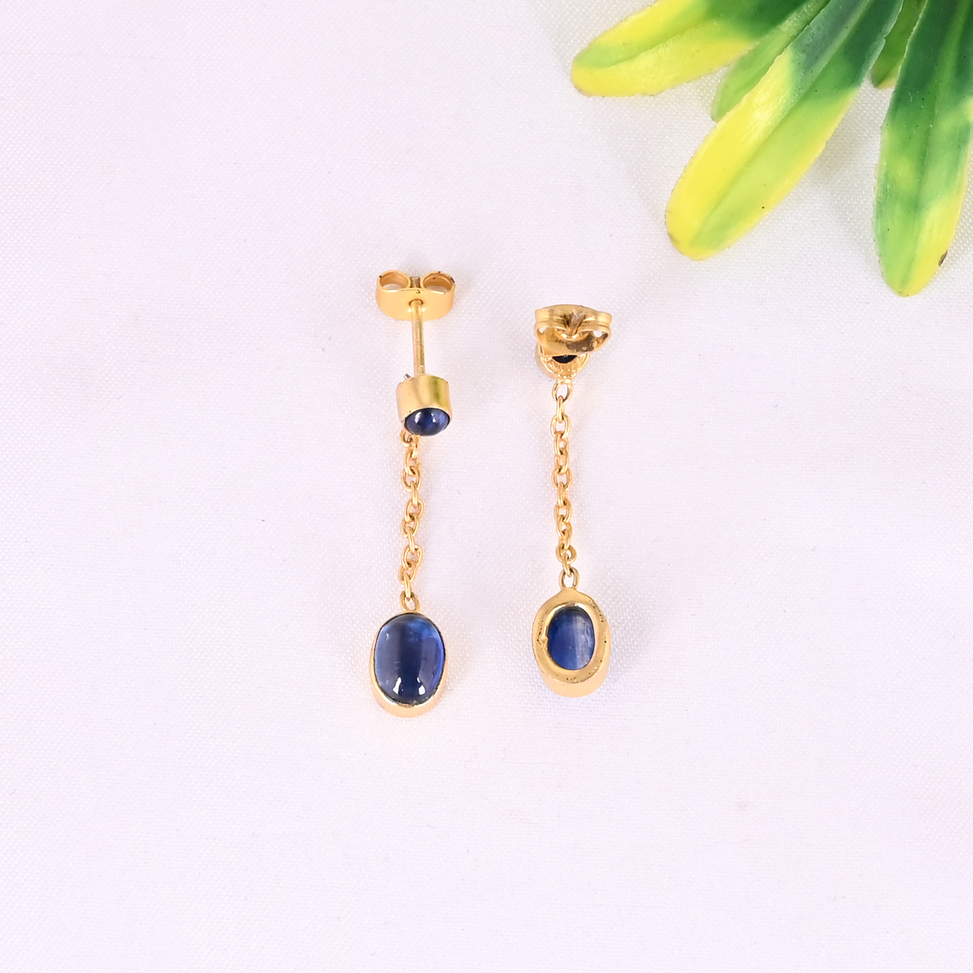 Natural Blue Kyanite Gemstone 925 Sterling Silver Minimalist Gold Plated Drop Earrings