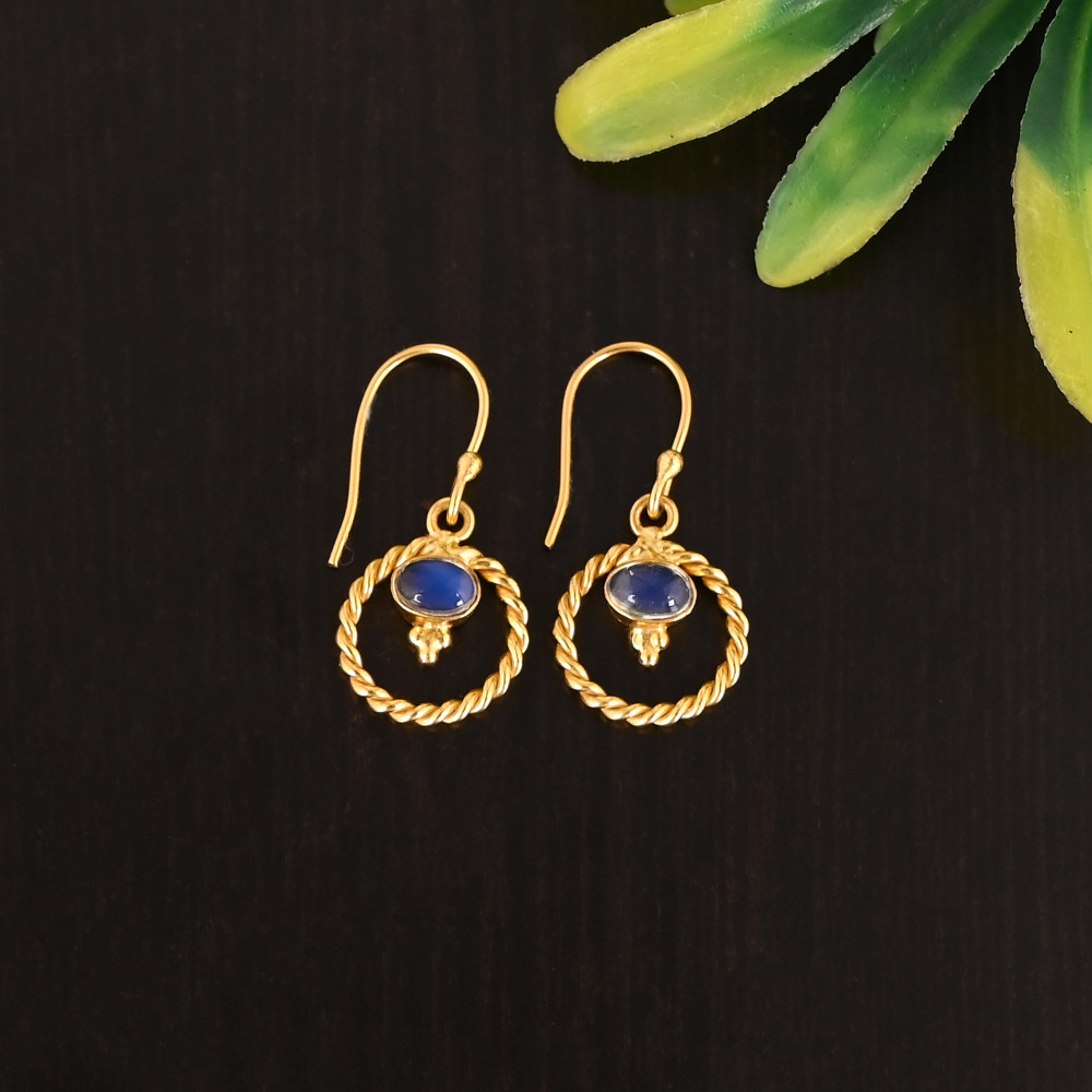 Image of 925 Sterling Silver Opalite Gemstone Elegant Minimalist Gold Plated Earrings for Women