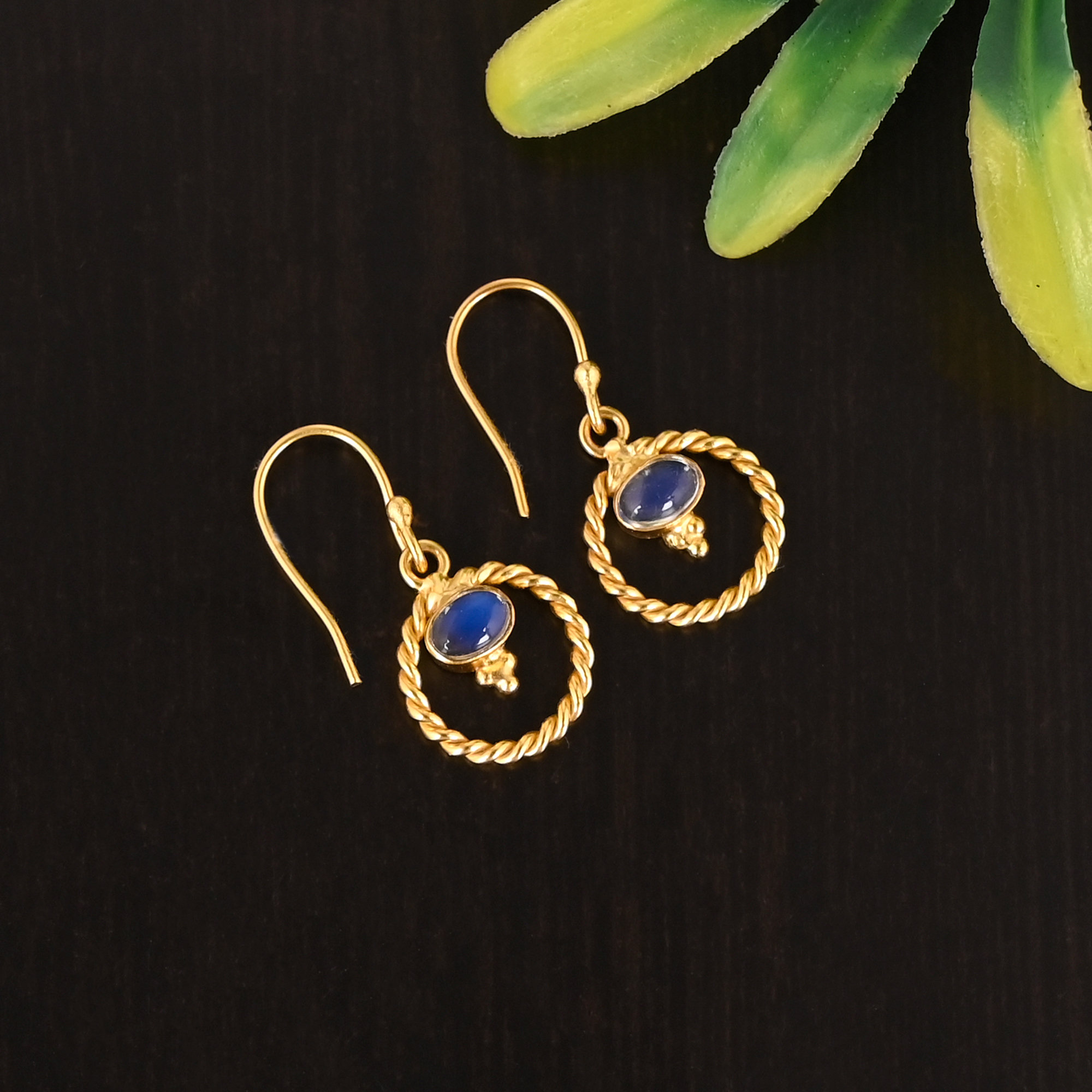 925 Sterling Silver Opalite Gemstone Elegant Minimalist Gold Plated Earrings for Women