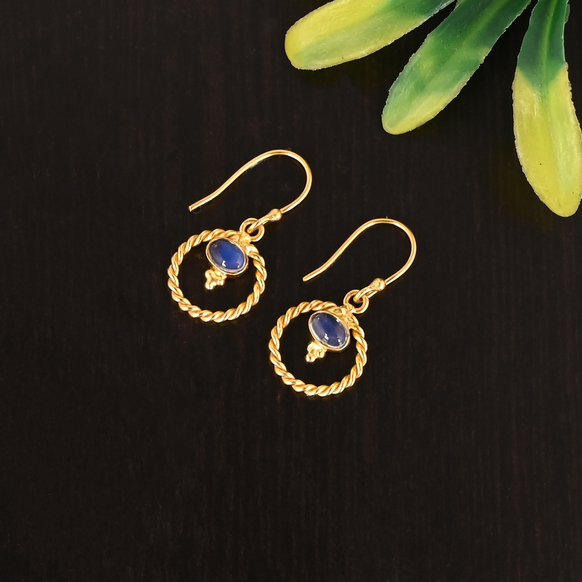 925 Sterling Silver Opalite Gemstone Elegant Minimalist Gold Plated Earrings for Women