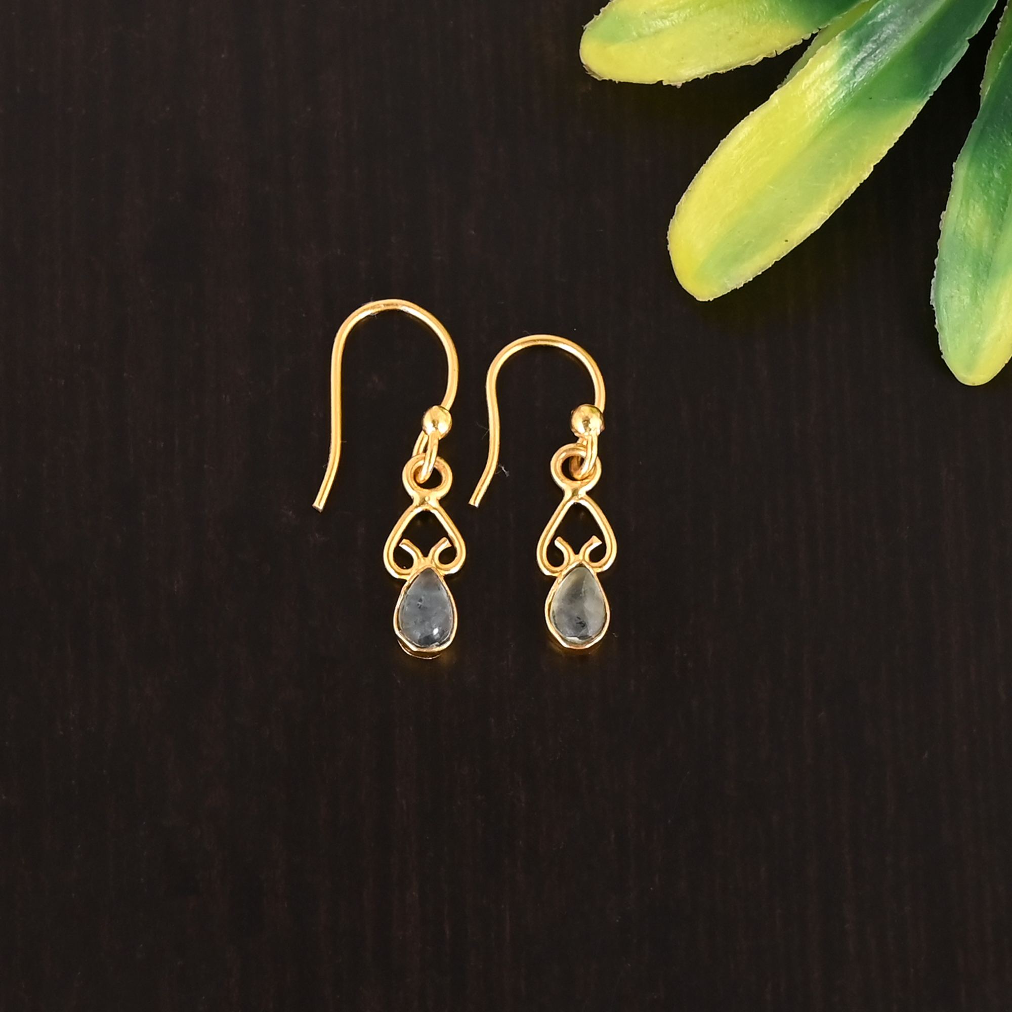 Natural Apatite Gemstone 925 Sterling Silver Stylish Minimalist Drop Gold Plated Earrings