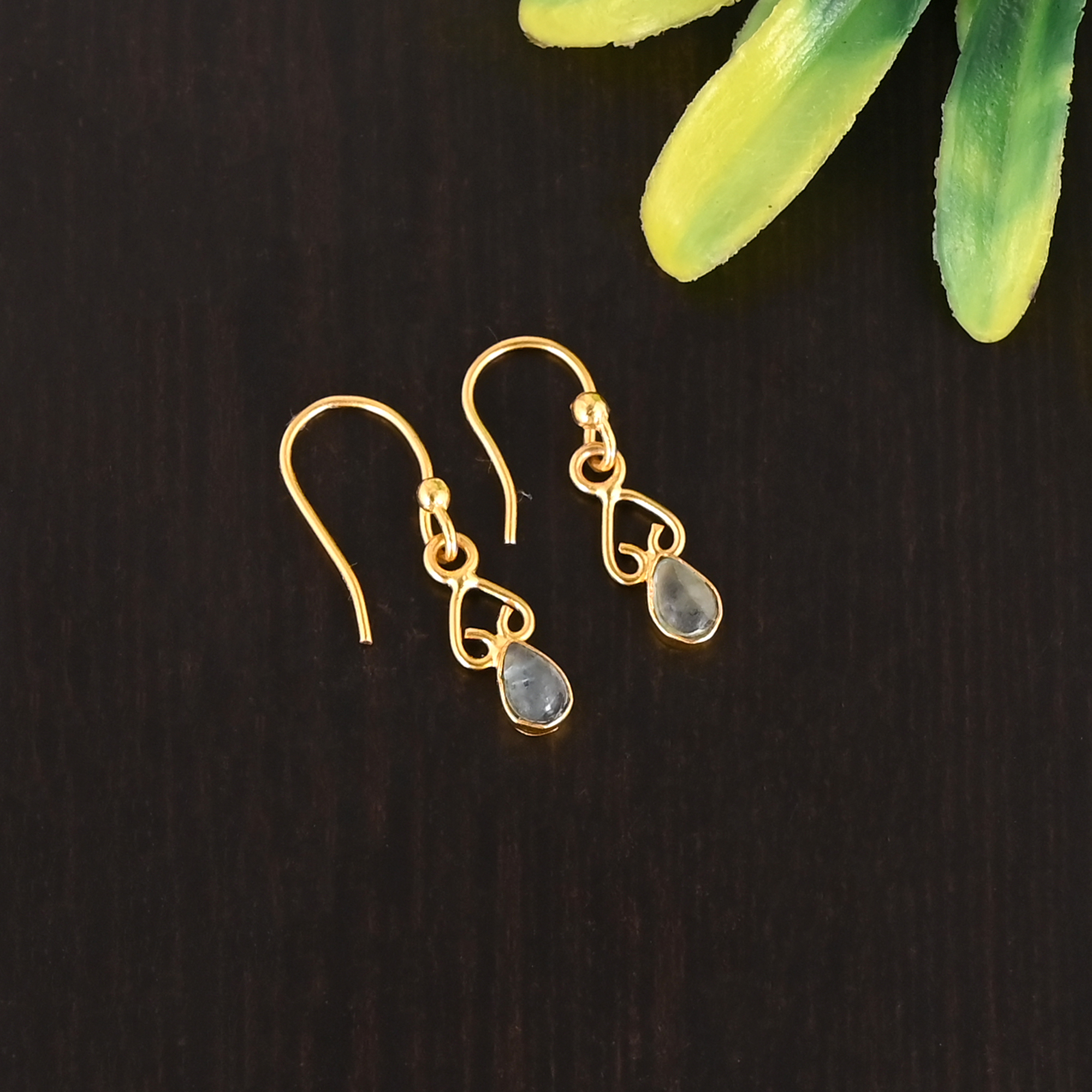 Natural Apatite Gemstone 925 Sterling Silver Stylish Minimalist Drop Gold Plated Earrings