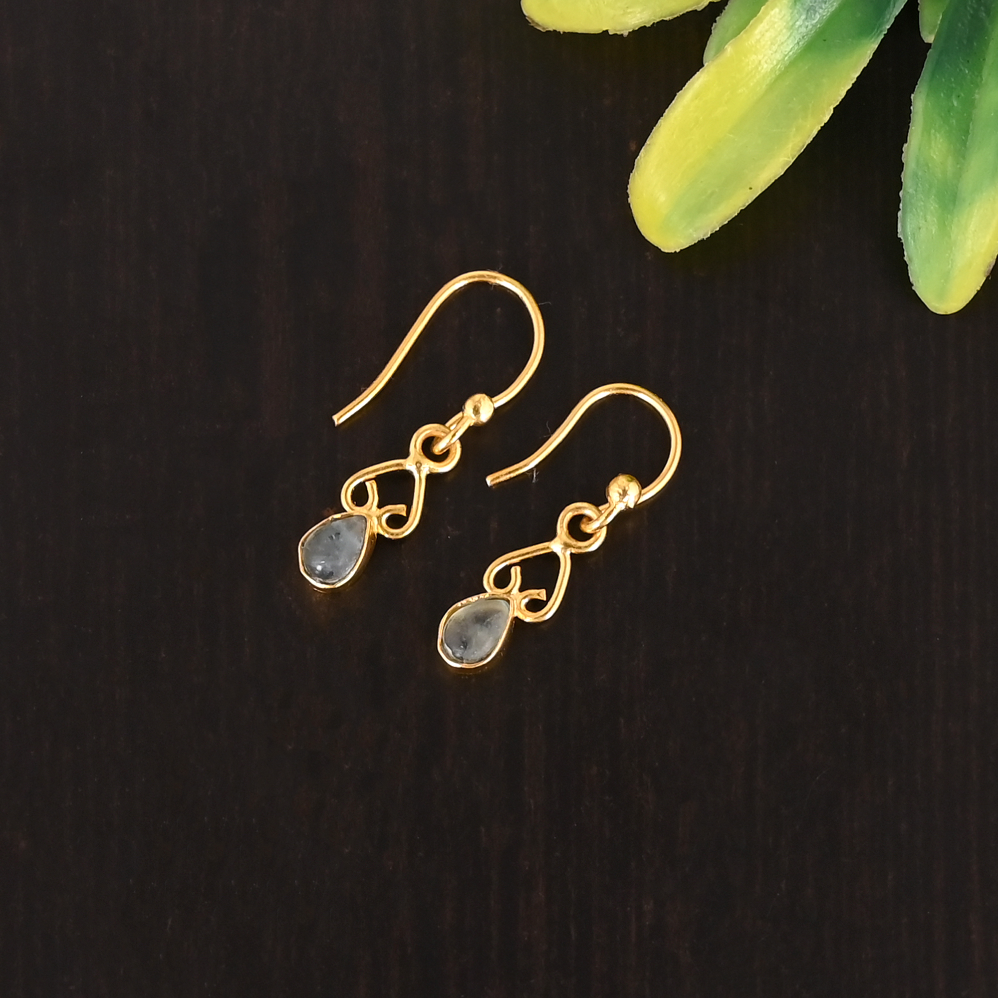 Natural Apatite Gemstone 925 Sterling Silver Stylish Minimalist Drop Gold Plated Earrings