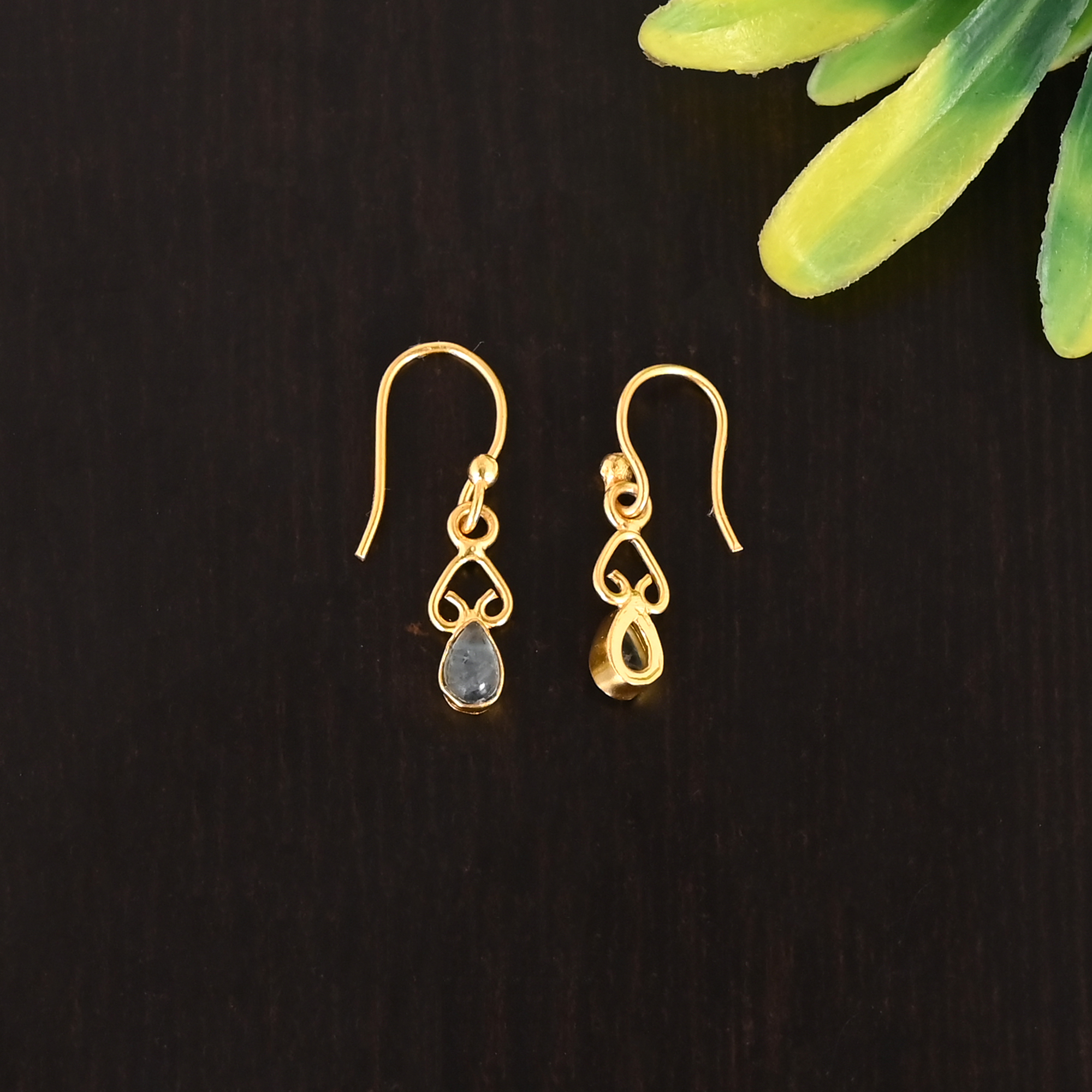 Natural Apatite Gemstone 925 Sterling Silver Stylish Minimalist Drop Gold Plated Earrings
