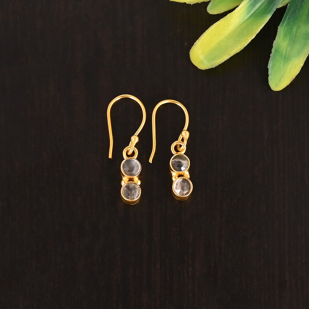 Image of Natural Lemon Quartz Gemstone 925 Sterling Silver Minimalist Gold Plated Earrings