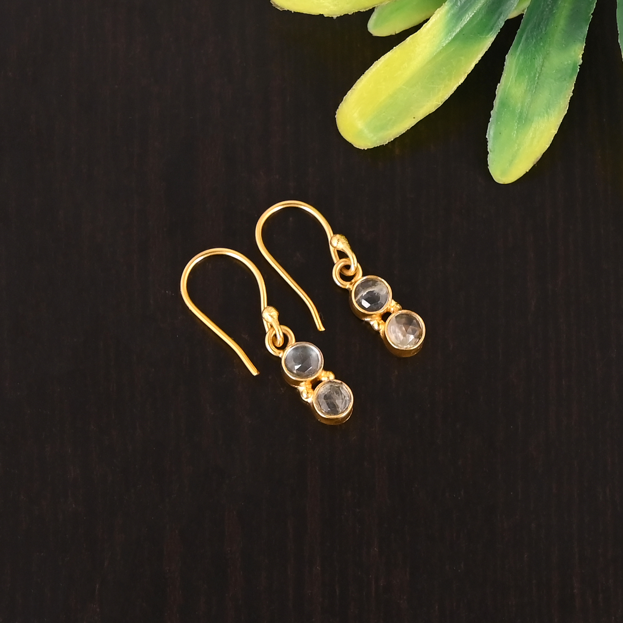 Natural Lemon Quartz Gemstone 925 Sterling Silver Minimalist Gold Plated Earrings