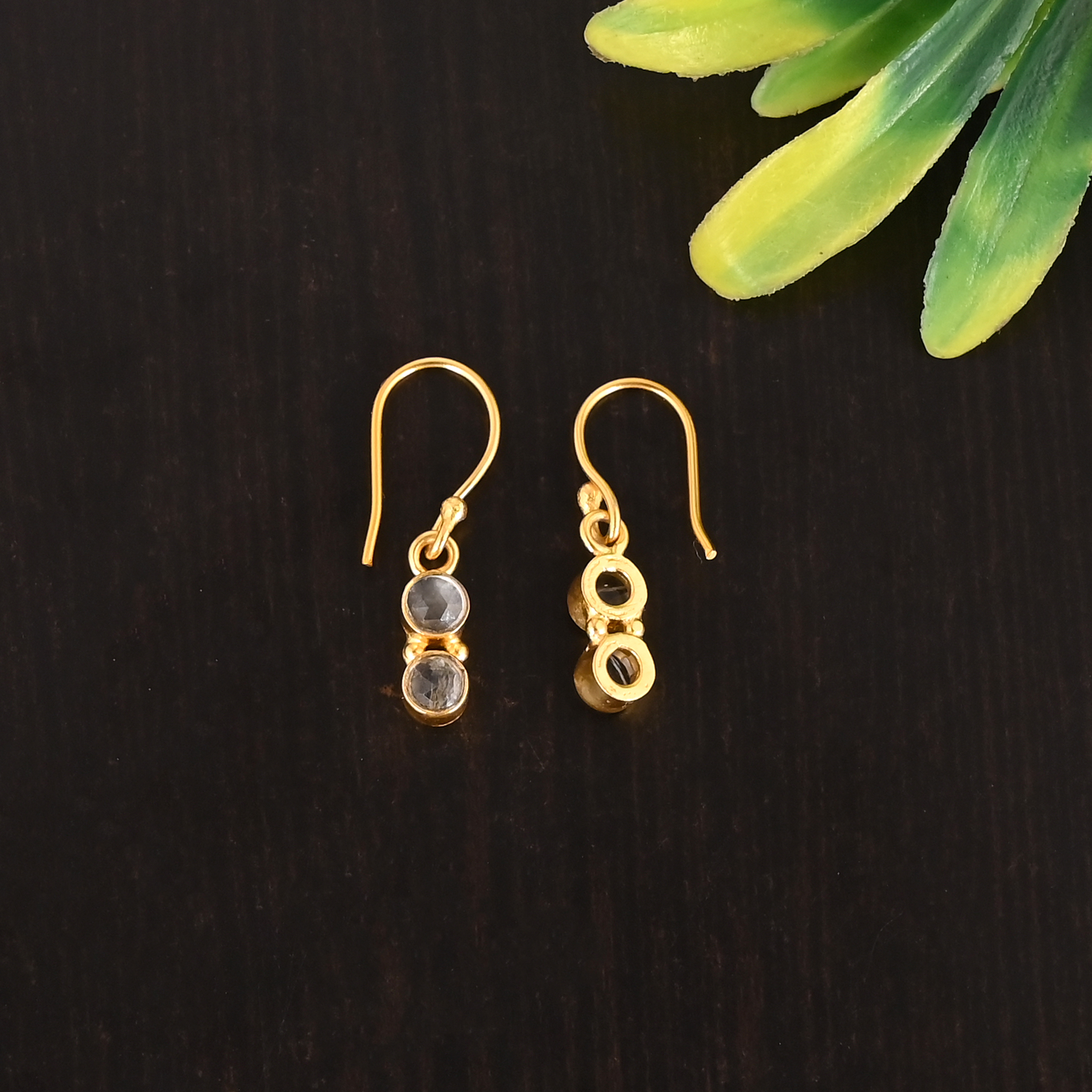 Natural Lemon Quartz Gemstone 925 Sterling Silver Minimalist Gold Plated Earrings