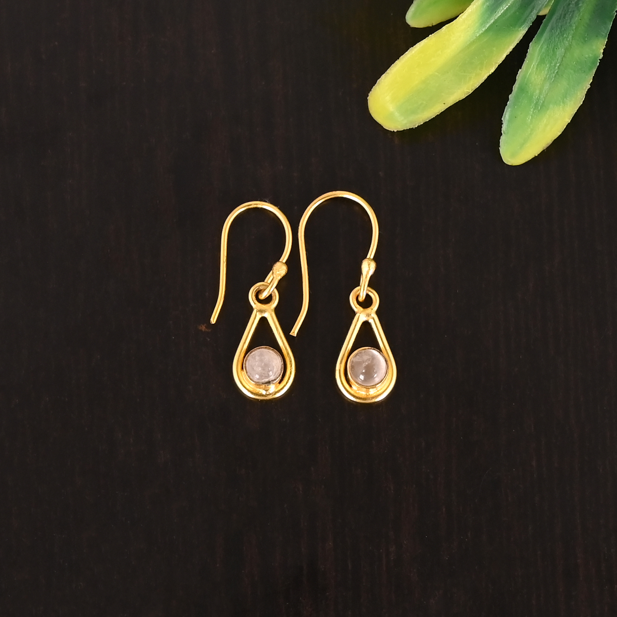 Natural Rose Quartz Gemstone 925 Sterling Silver Gold Plated Minimalist Earrings for Women
