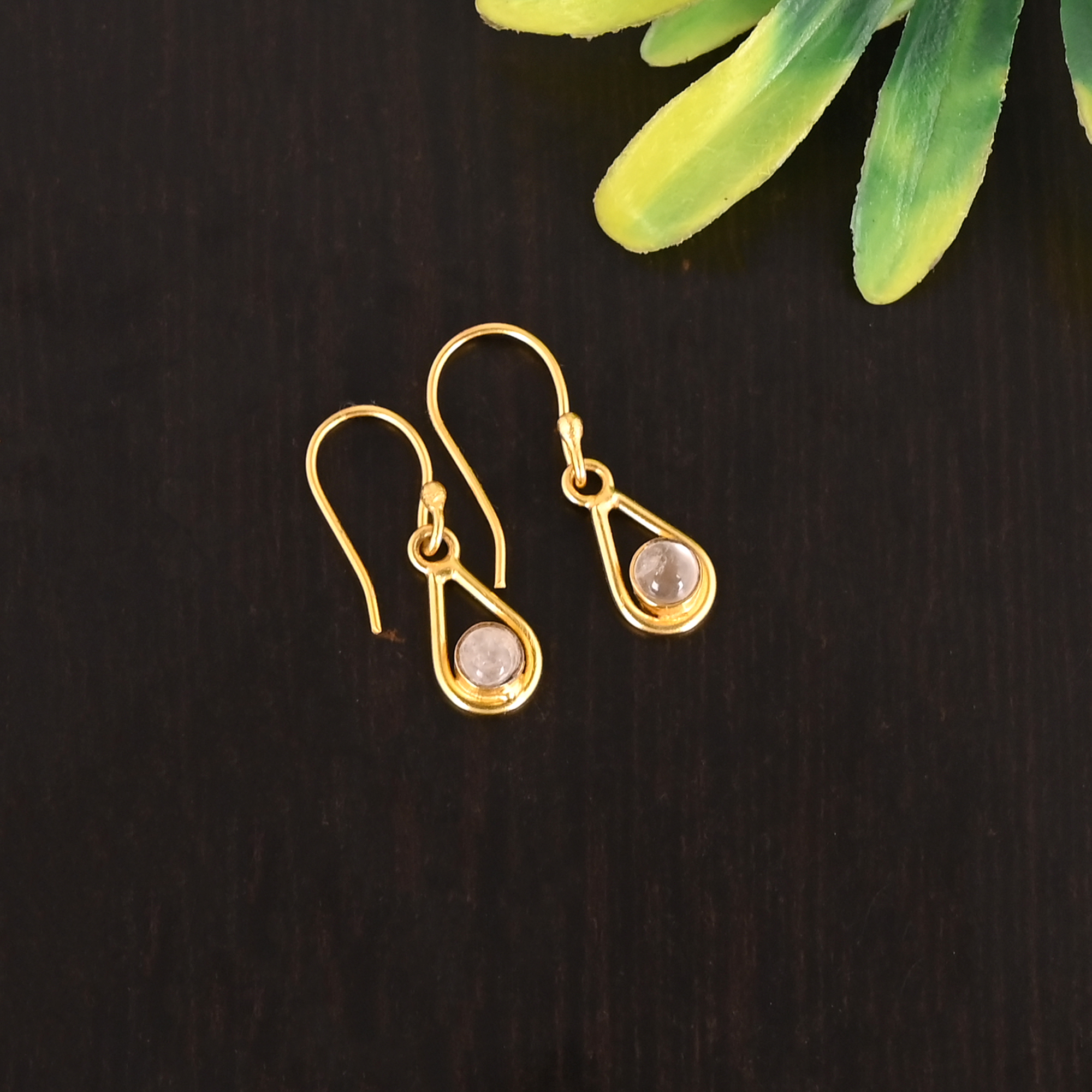 Natural Rose Quartz Gemstone 925 Sterling Silver Gold Plated Minimalist Earrings for Women
