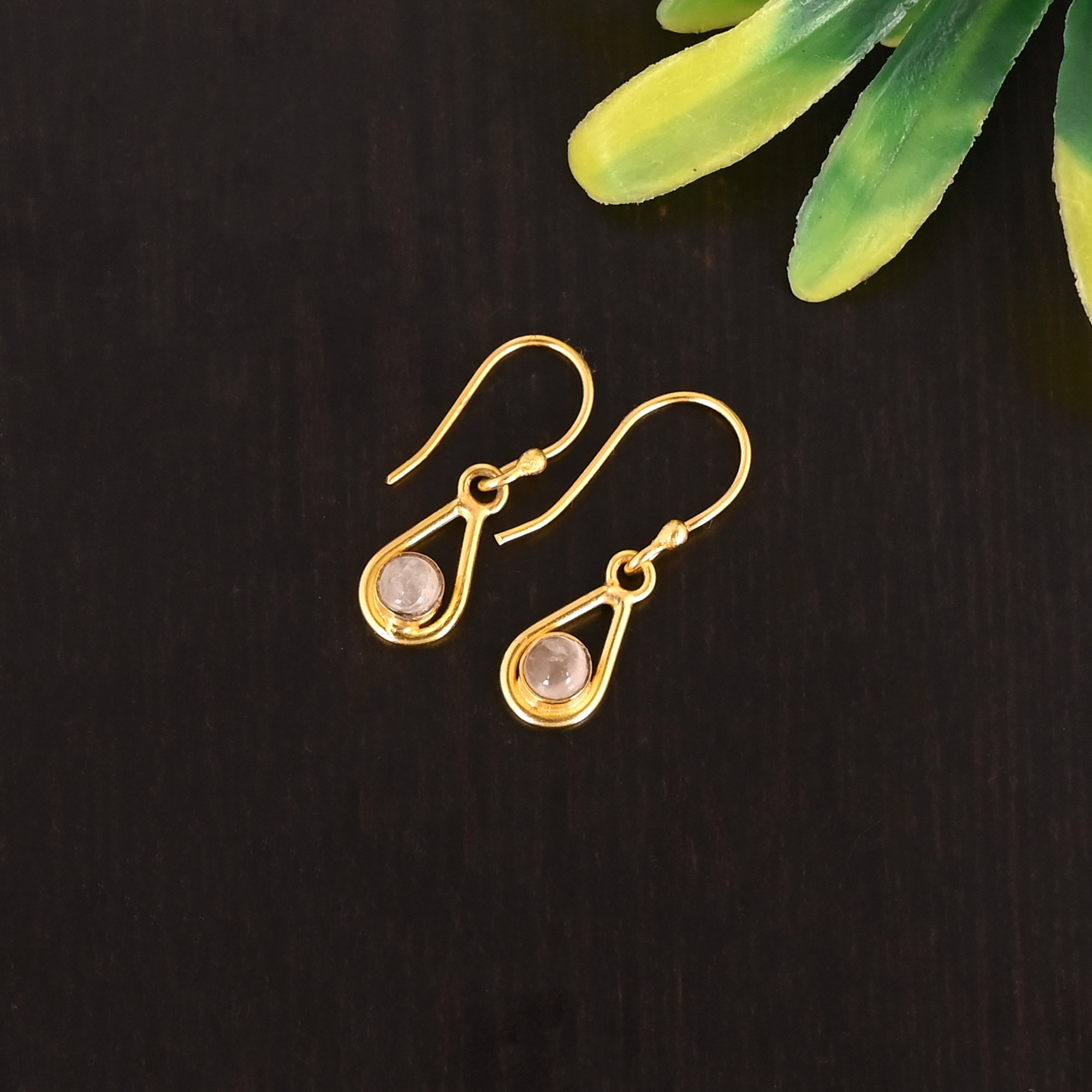 Natural Rose Quartz Gemstone 925 Sterling Silver Gold Plated Minimalist Earrings for Women