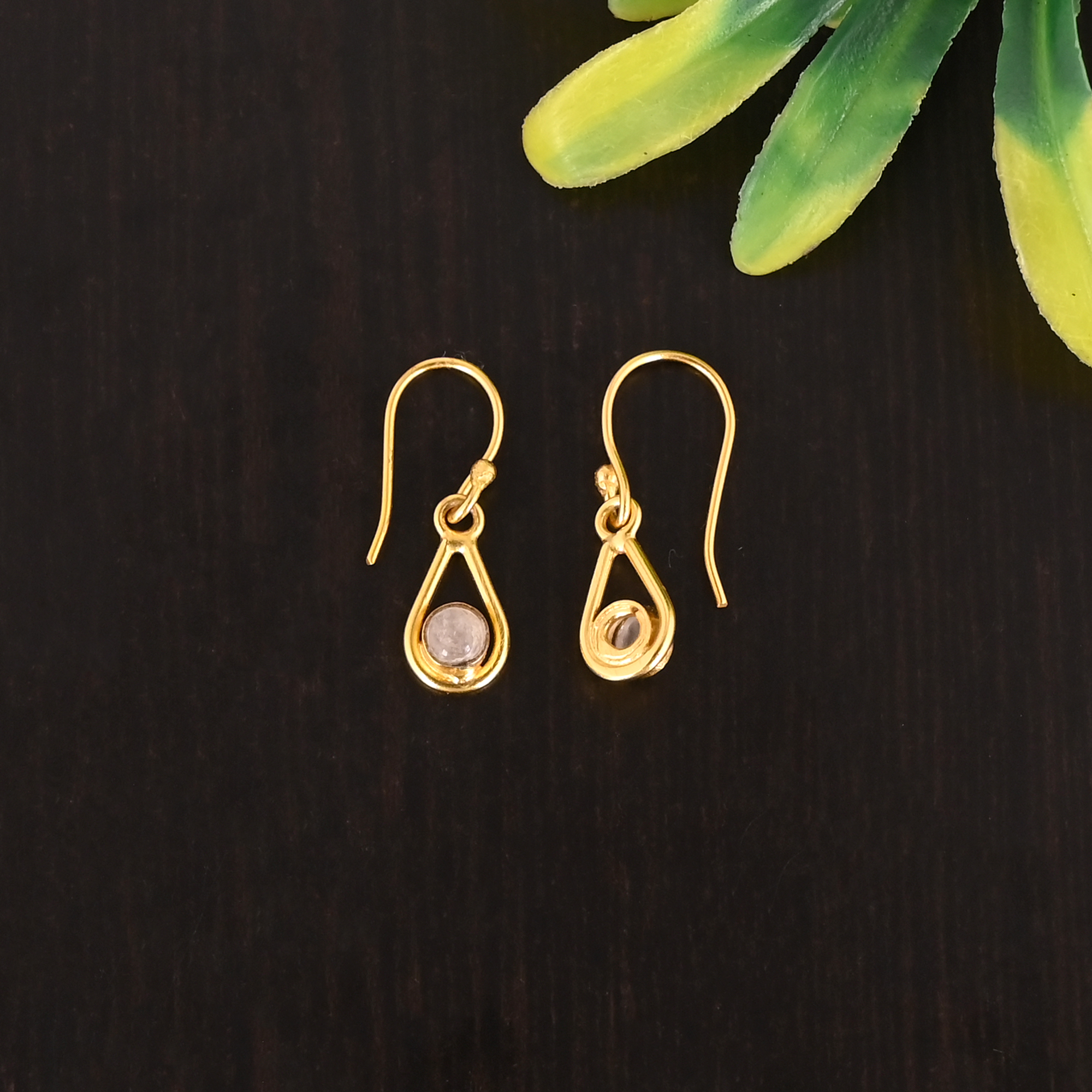 Natural Rose Quartz Gemstone 925 Sterling Silver Gold Plated Minimalist Earrings for Women