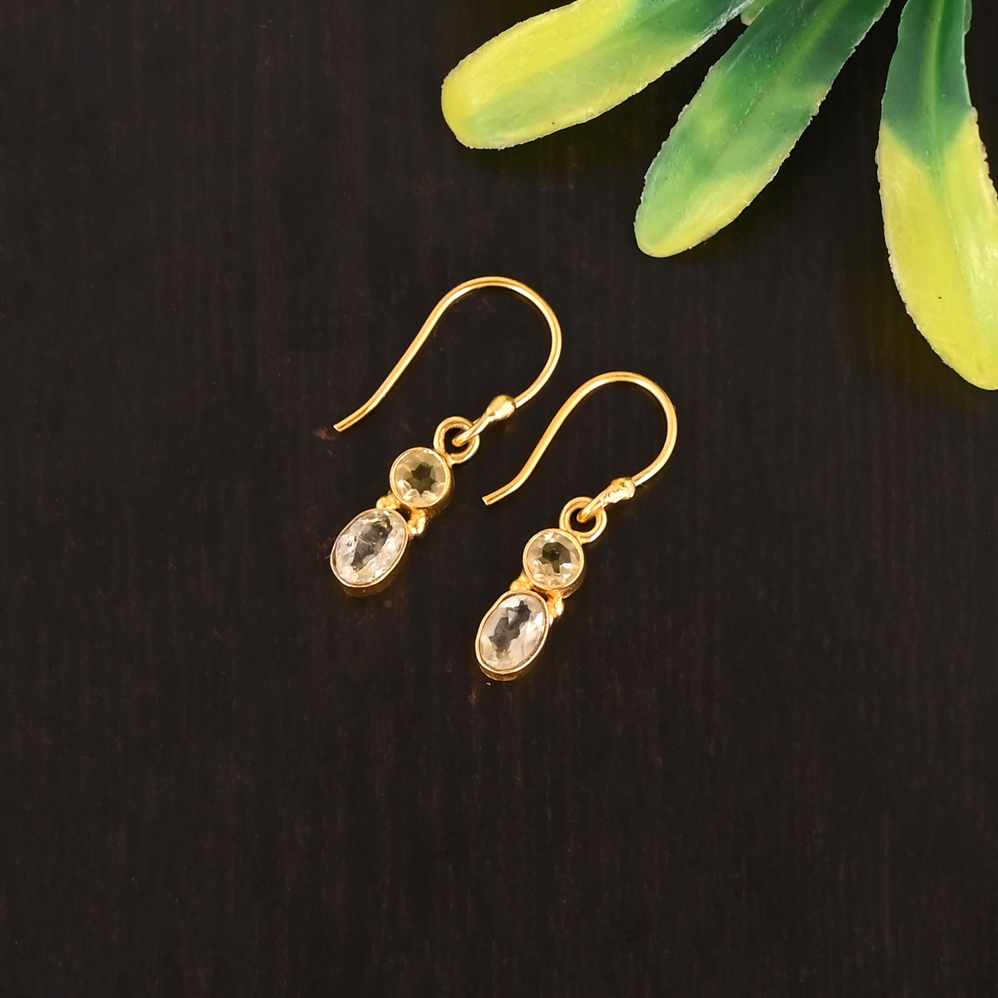 Natural Lemon Quartz Gemstone 925 Sterling Silver Stylish Gold Plated Minimalist Drop Earrings