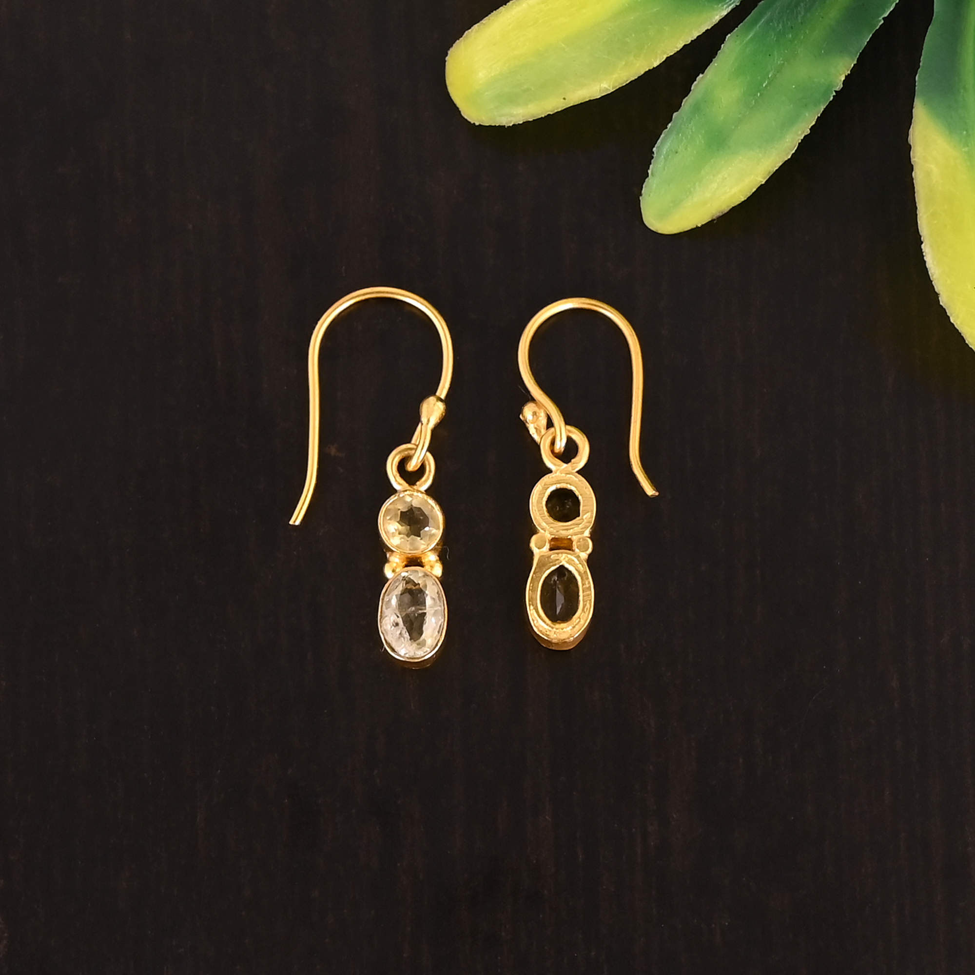 Natural Lemon Quartz Gemstone 925 Sterling Silver Stylish Gold Plated Minimalist Drop Earrings