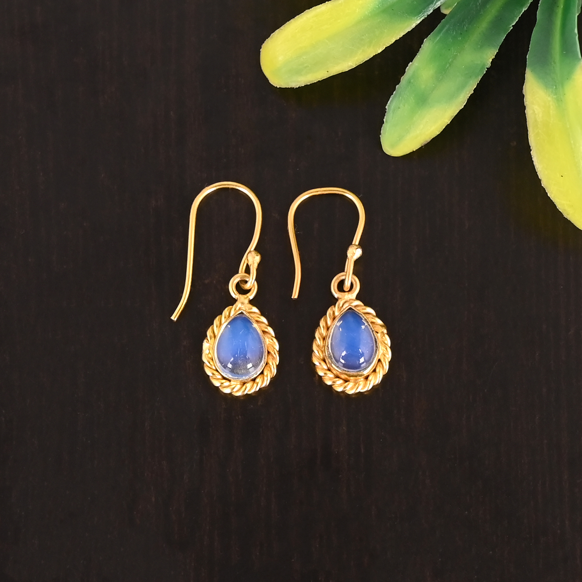 Natural Opalite Gemstone 925 Sterling Silver Gold Plated Minimalist Dangle Earrings for Women