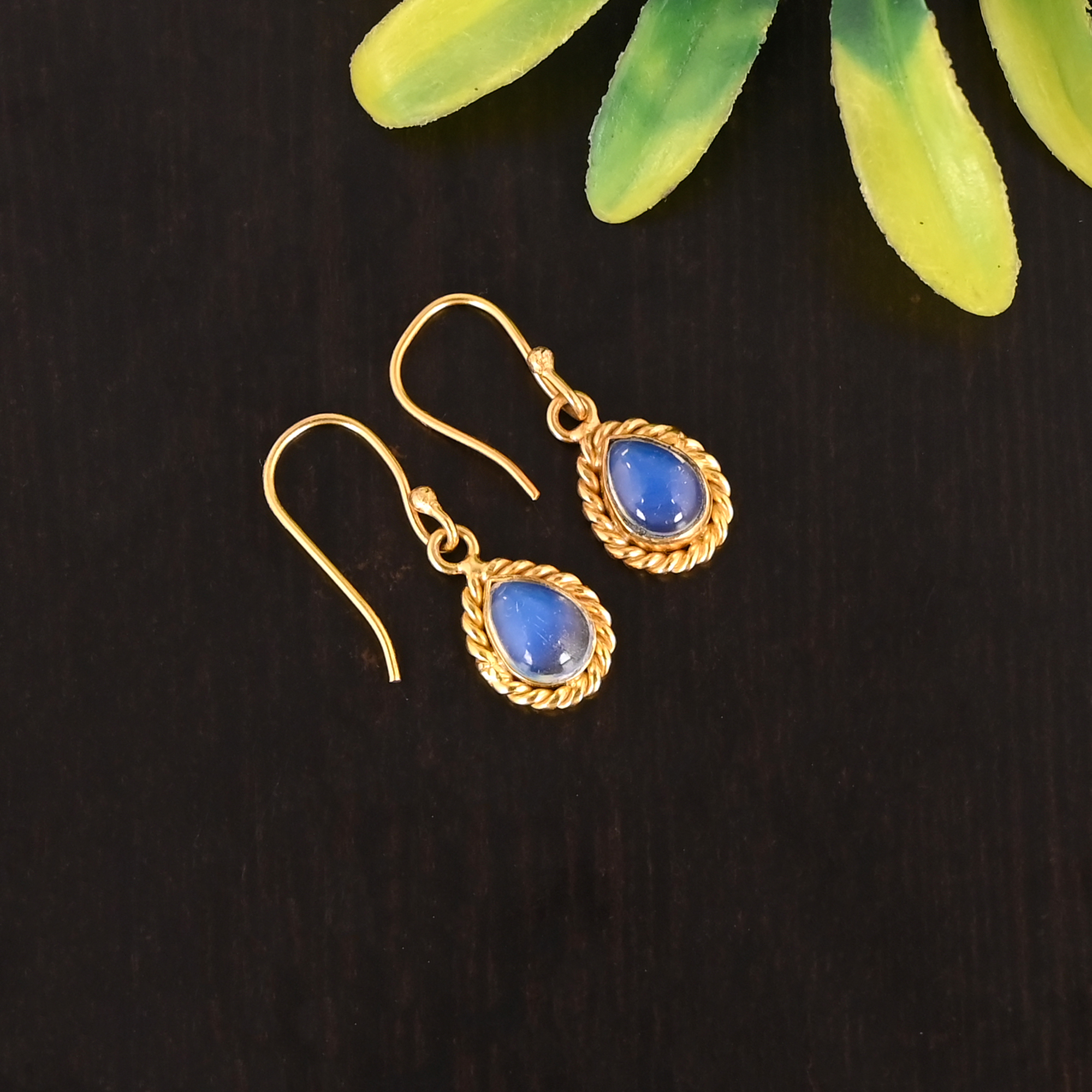 Natural Opalite Gemstone 925 Sterling Silver Gold Plated Minimalist Dangle Earrings for Women