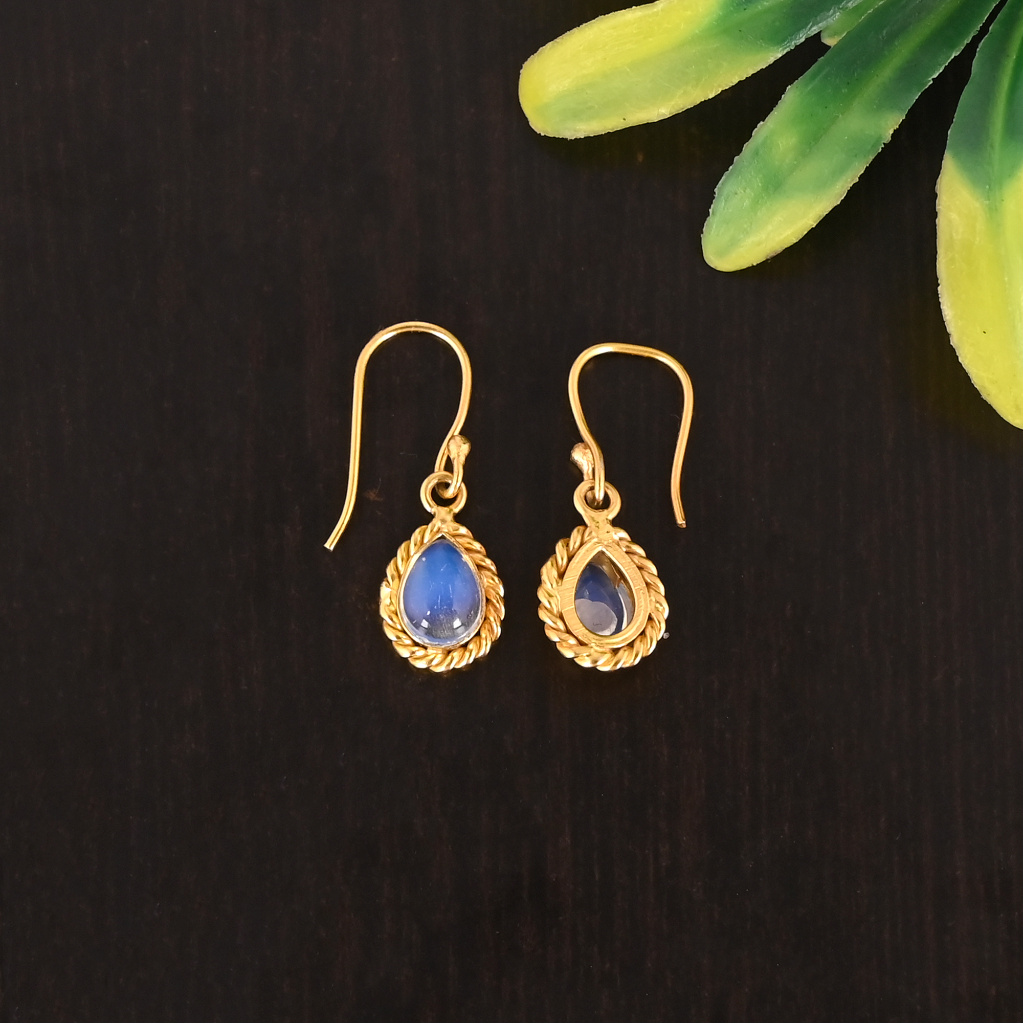 Natural Opalite Gemstone 925 Sterling Silver Gold Plated Minimalist Dangle Earrings for Women