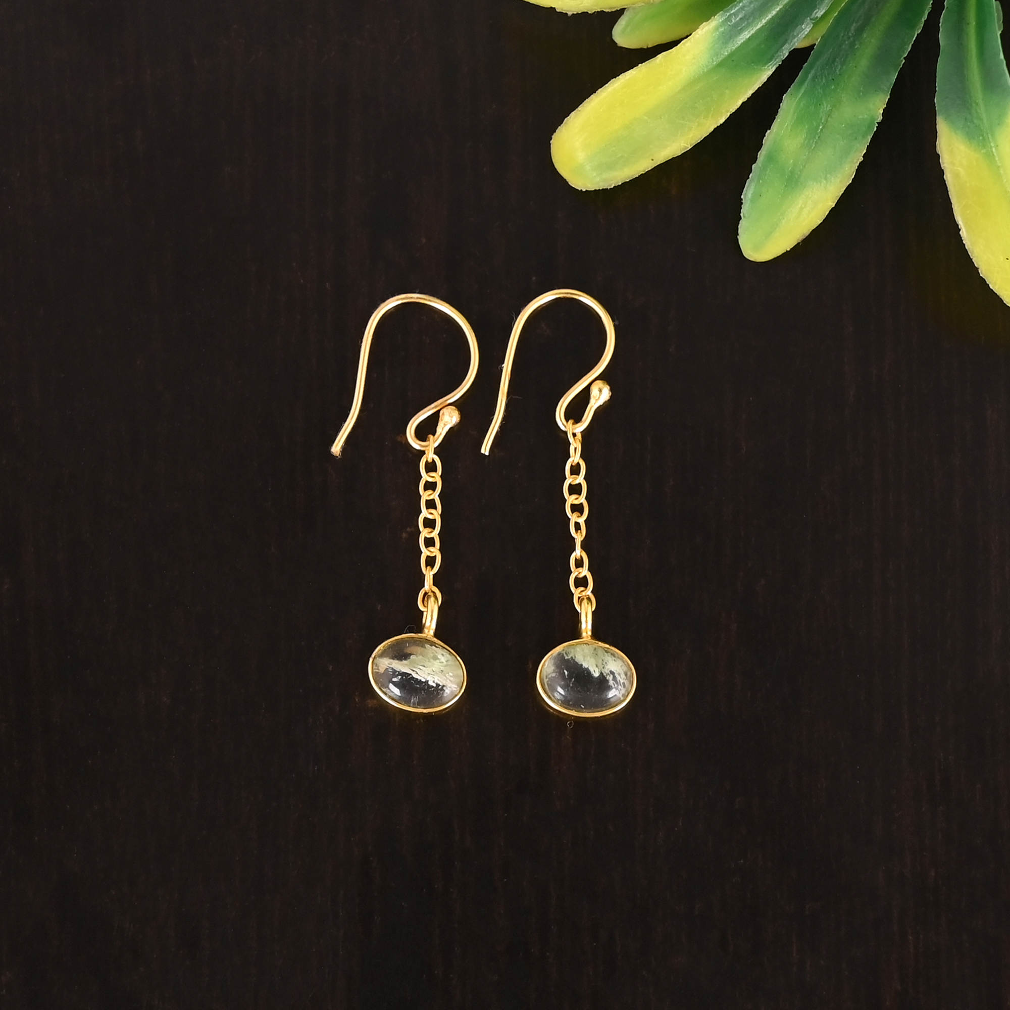 Natural Pyrite Gemstone 925 Sterling Silver Minimalist Drop Gold Plated Earrings for Women
