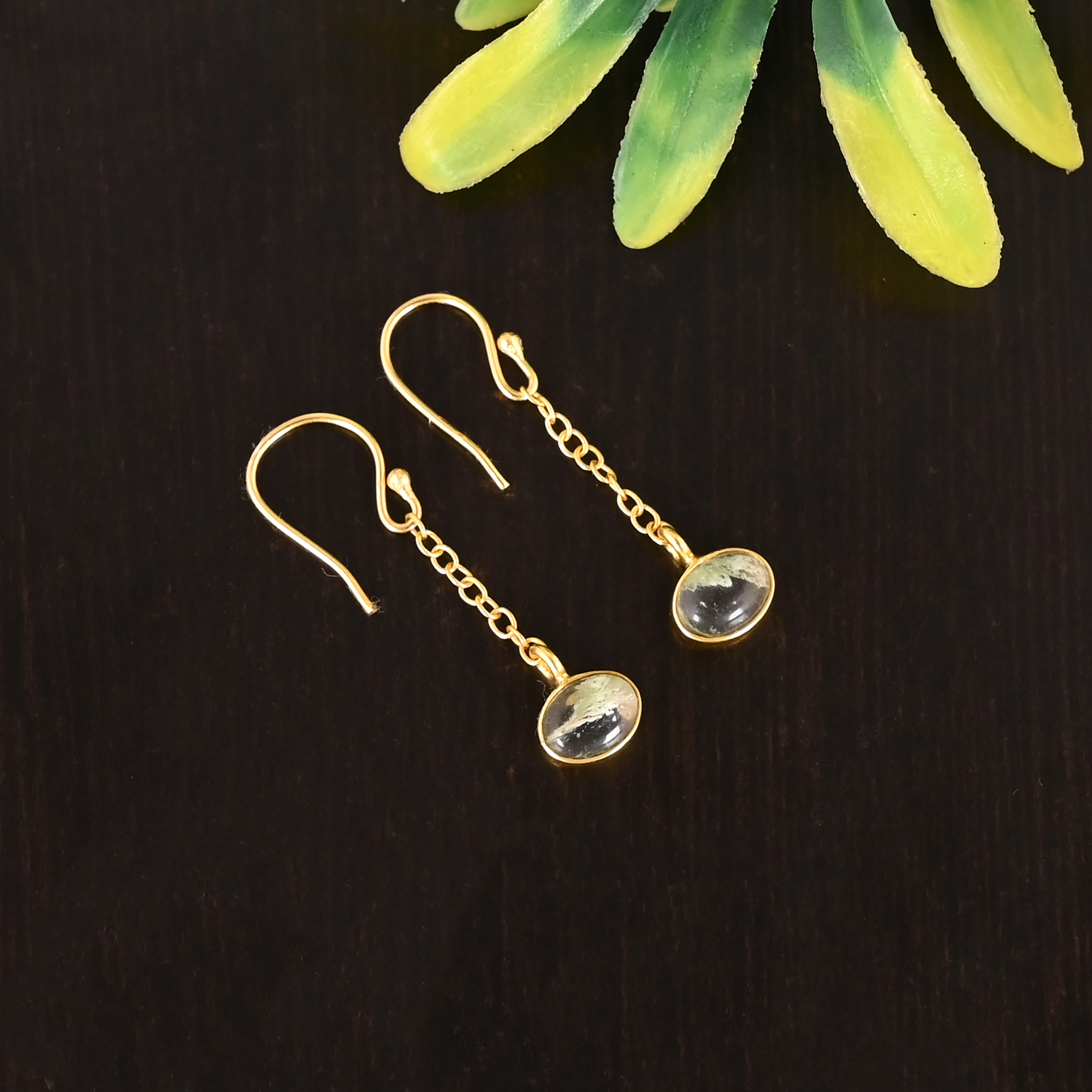 Natural Pyrite Gemstone 925 Sterling Silver Minimalist Drop Gold Plated Earrings for Women