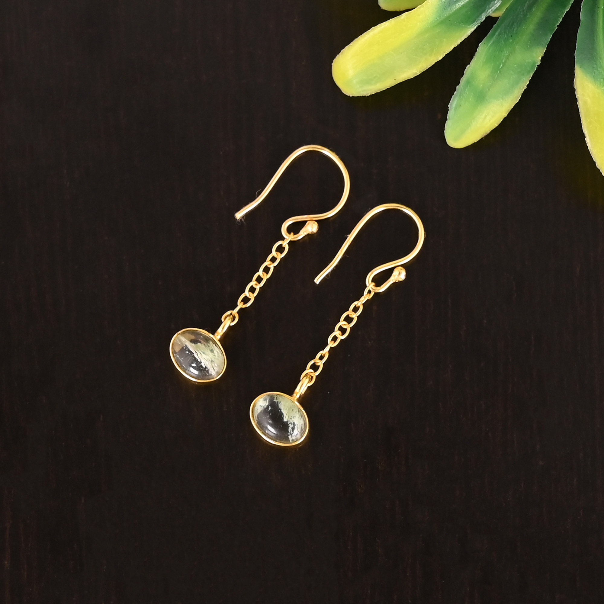Natural Pyrite Gemstone 925 Sterling Silver Minimalist Drop Gold Plated Earrings for Women