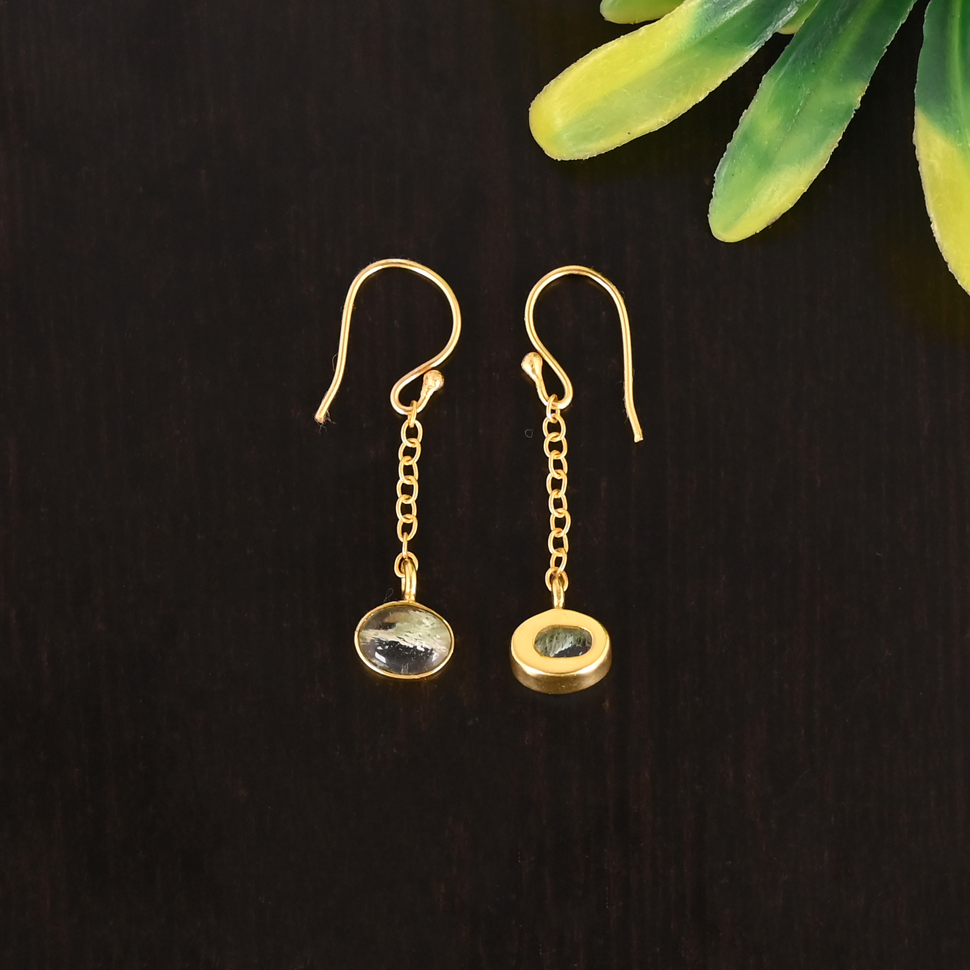 Natural Pyrite Gemstone 925 Sterling Silver Minimalist Drop Gold Plated Earrings for Women