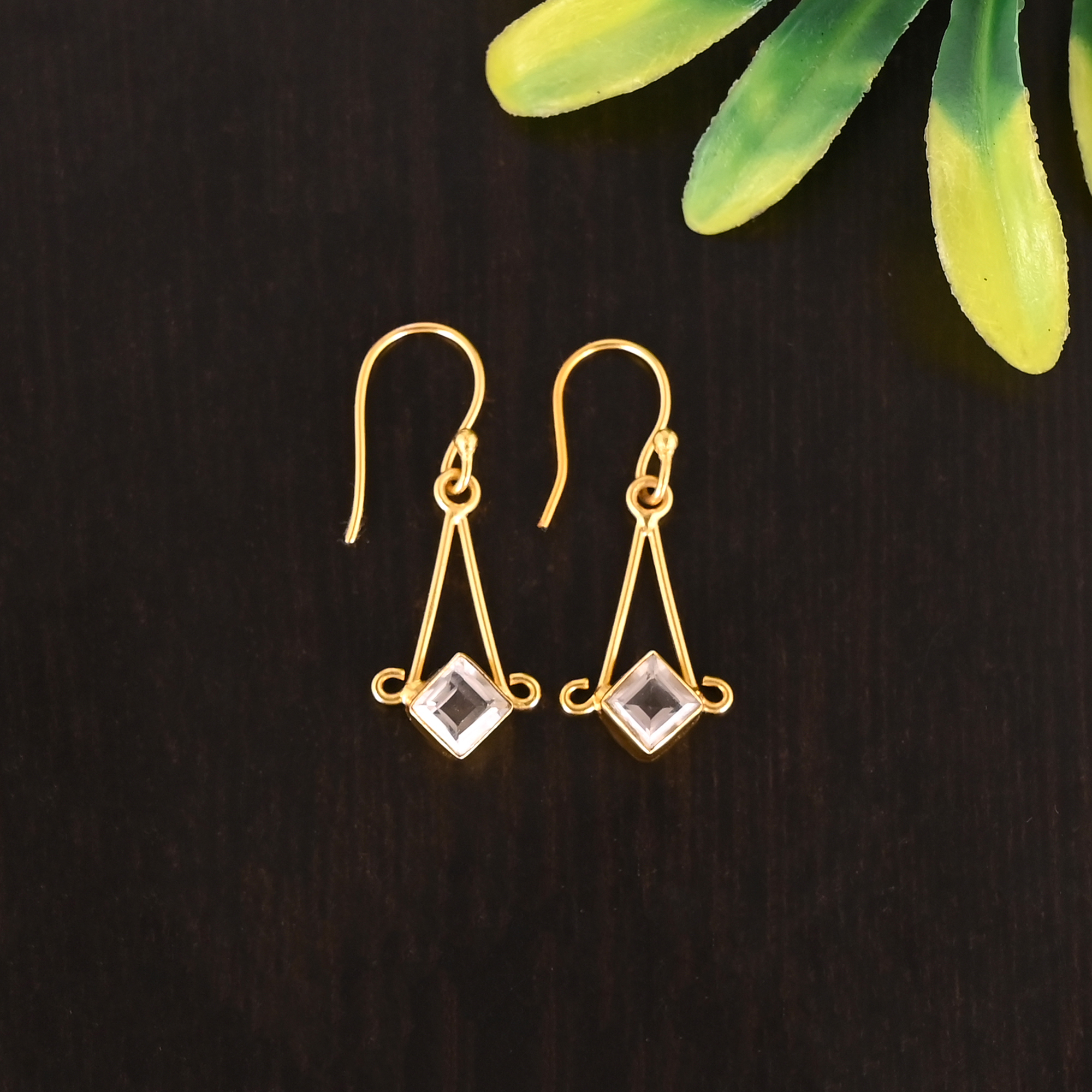 Natural Rose Quartz Gemstone 925 Sterling Silver Gold Plated Minimalist Earrings for Women