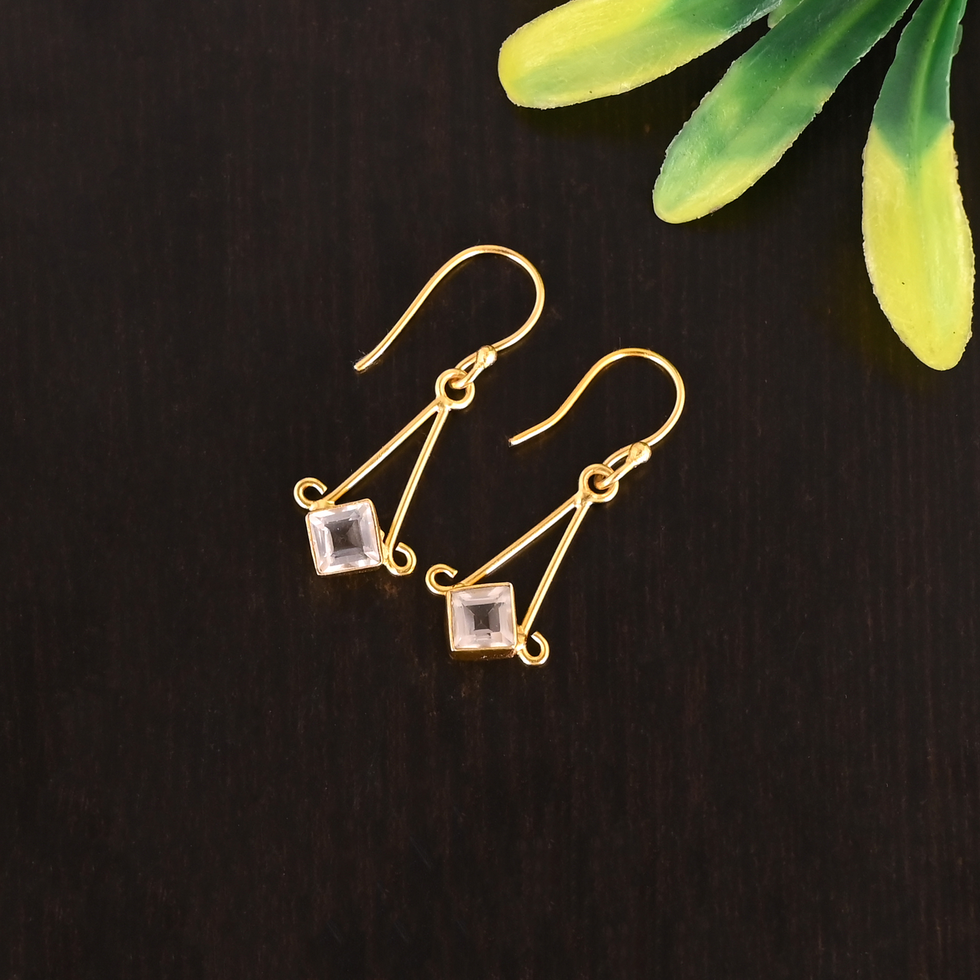 Natural Rose Quartz Gemstone 925 Sterling Silver Gold Plated Minimalist Earrings for Women