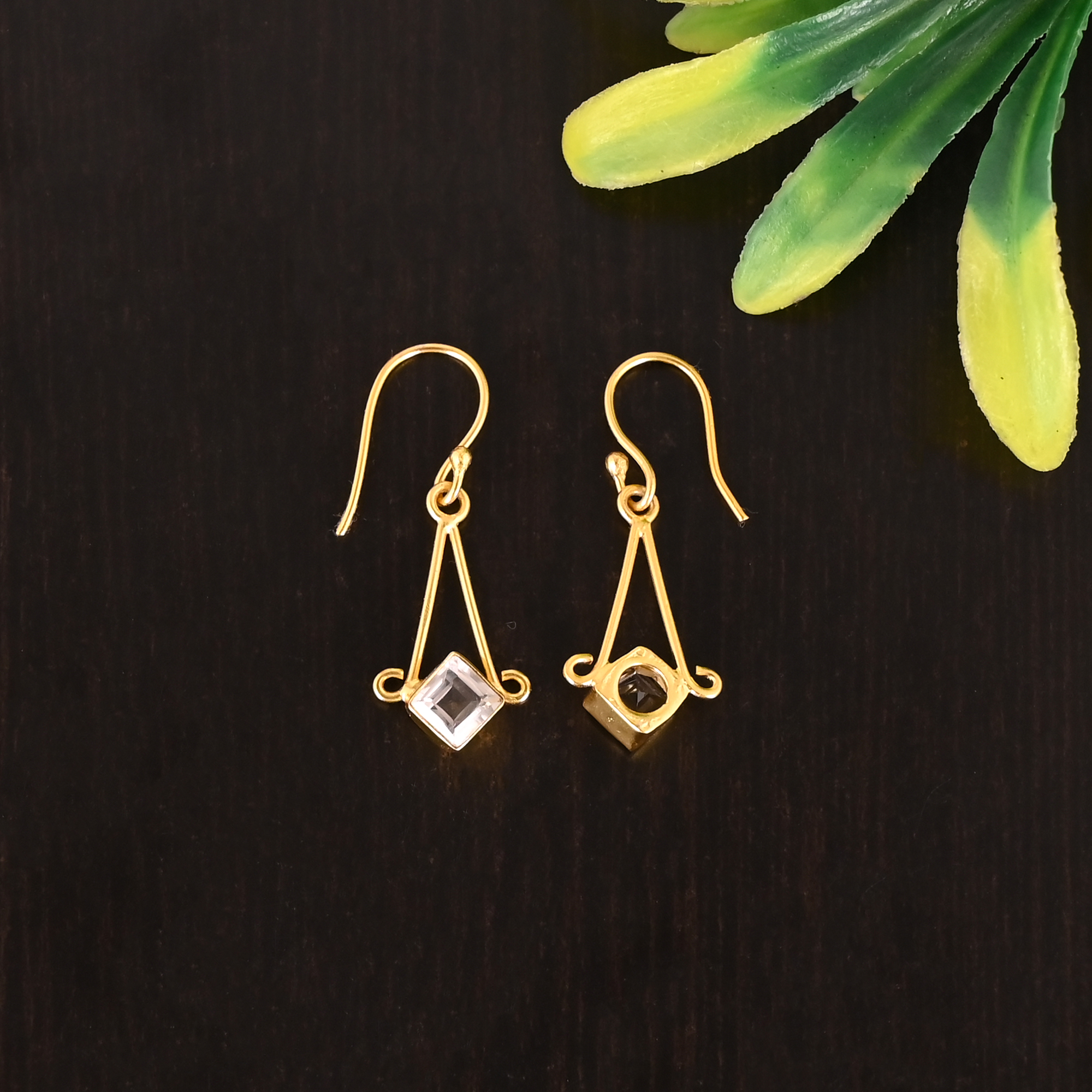 Natural Rose Quartz Gemstone 925 Sterling Silver Gold Plated Minimalist Earrings for Women