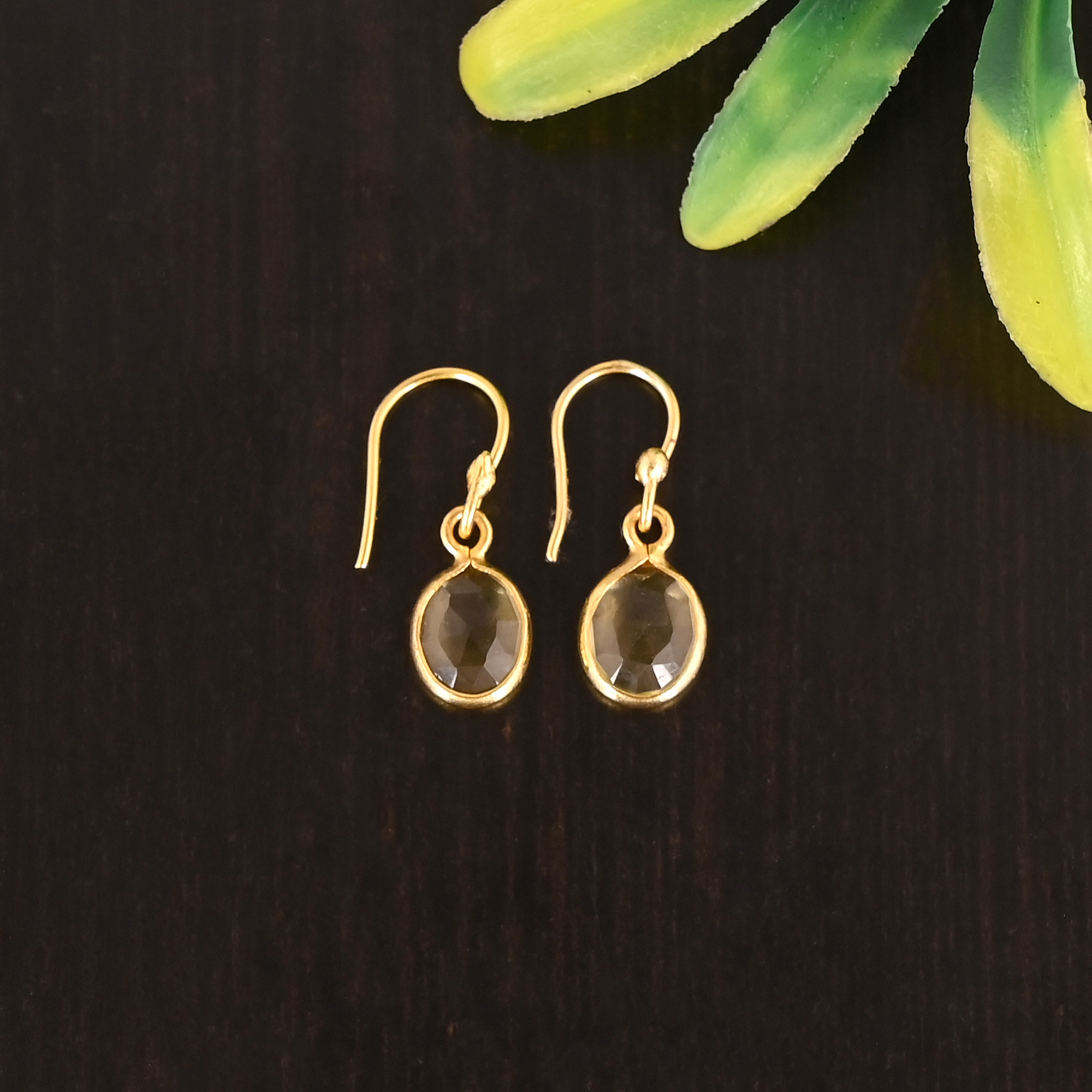 Natural Lemon Quartz Gemstone 925 Sterling Silver Dangle Gold Plated Earrings for Women