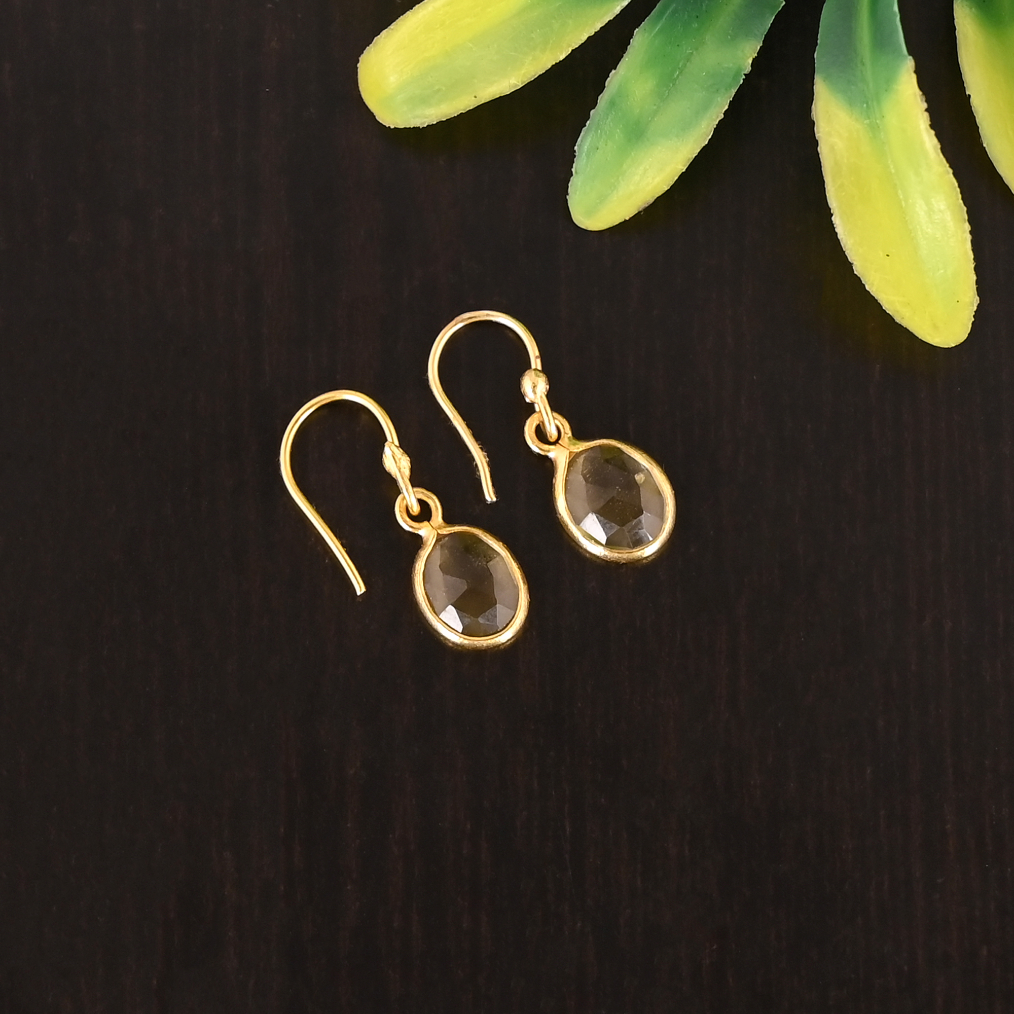 Natural Lemon Quartz Gemstone 925 Sterling Silver Dangle Gold Plated Earrings for Women