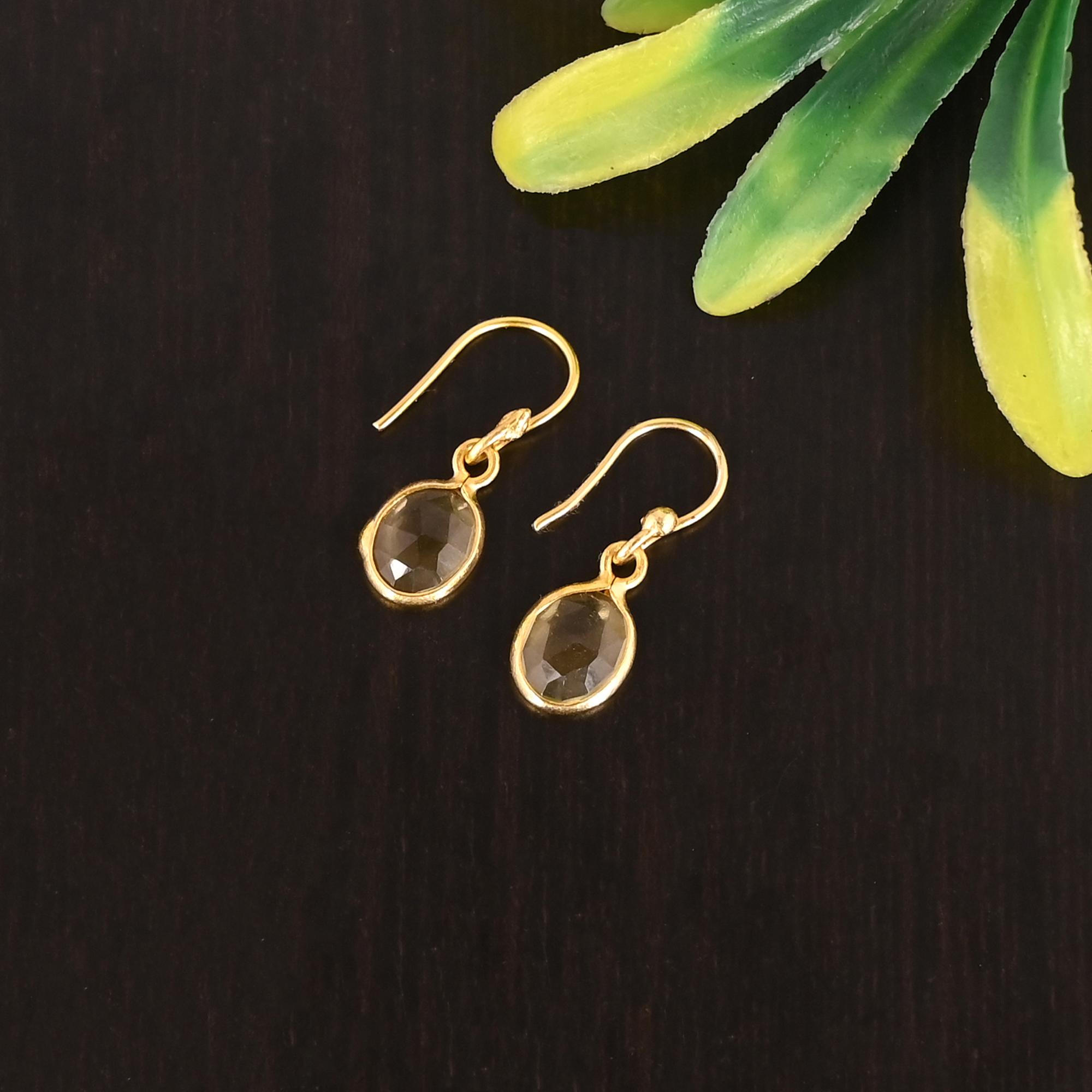 Natural Lemon Quartz Gemstone 925 Sterling Silver Dangle Gold Plated Earrings for Women
