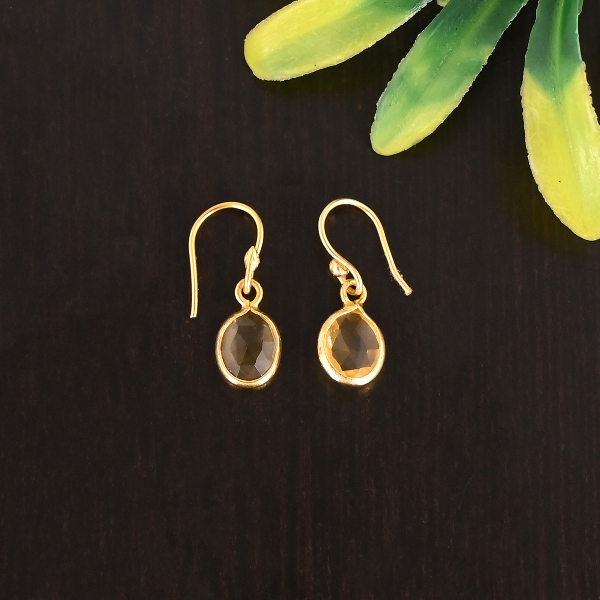 Natural Lemon Quartz Gemstone 925 Sterling Silver Dangle Gold Plated Earrings for Women