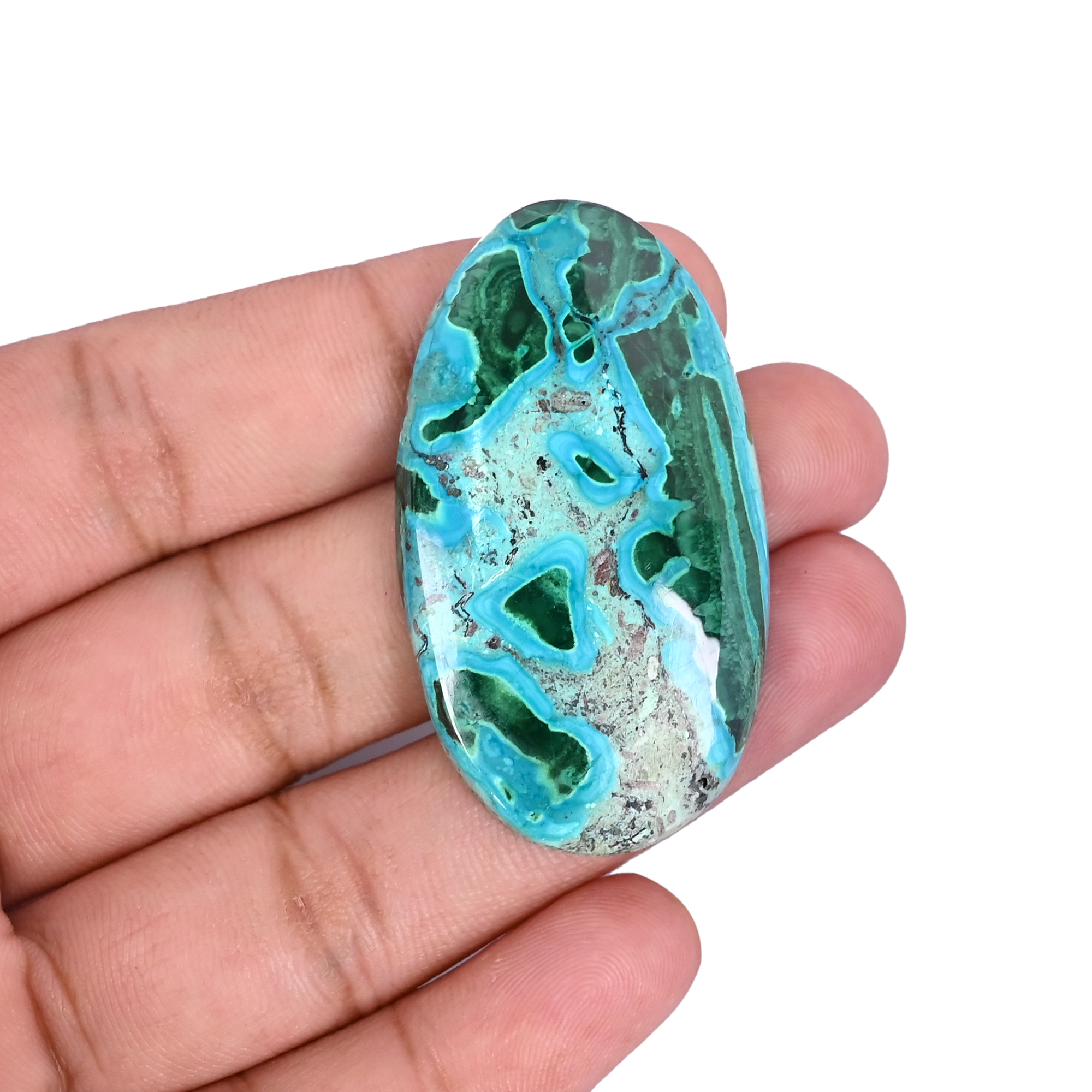 Natural Chrysocolla malachite Loose Gemstone -575 Carat Oval 48x27 mm Flat-back Cabochon for Jewelry Making   1 Pcs