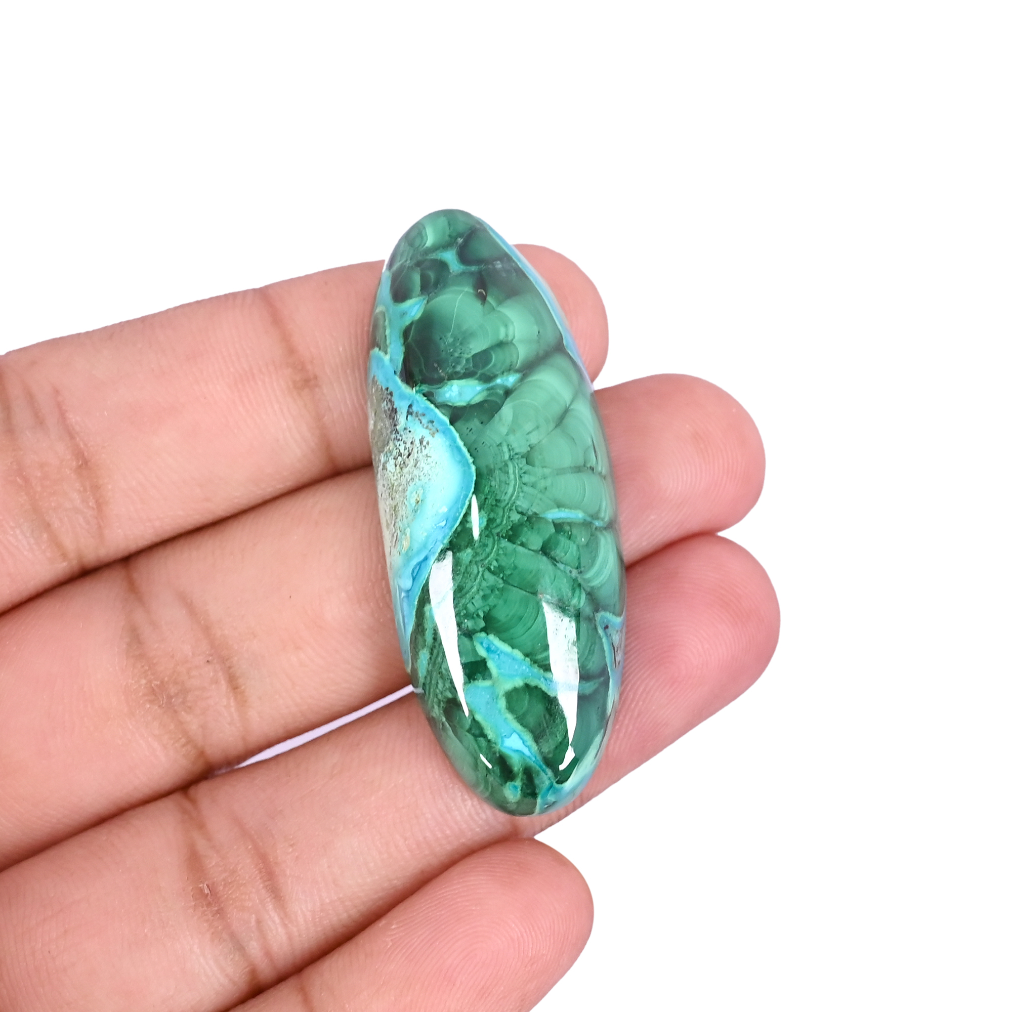 Natural Chrysocolla malachite Loose Gemstone -925 Carat Oval 47x18 mm Flat-back Cabochon for Jewelry Making 1 Pcs