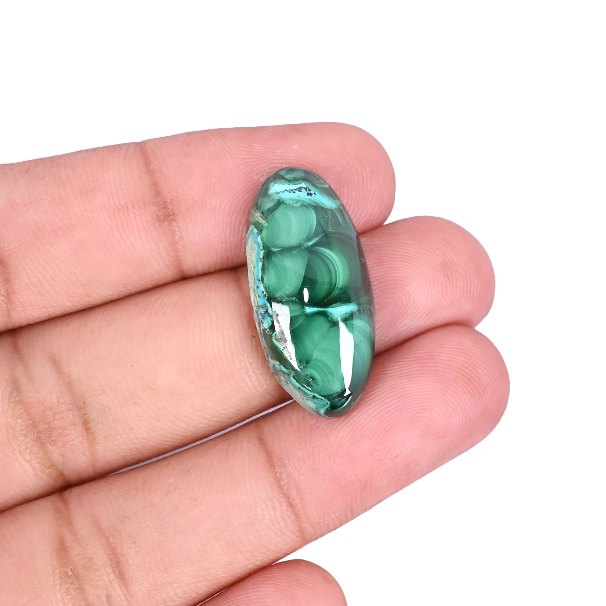 Natural Chrysocolla malachite Loose Gemstone -227 Carat Oval 27x12 mm Flat-back Cabochon for Jewelry Making 1 Pcs