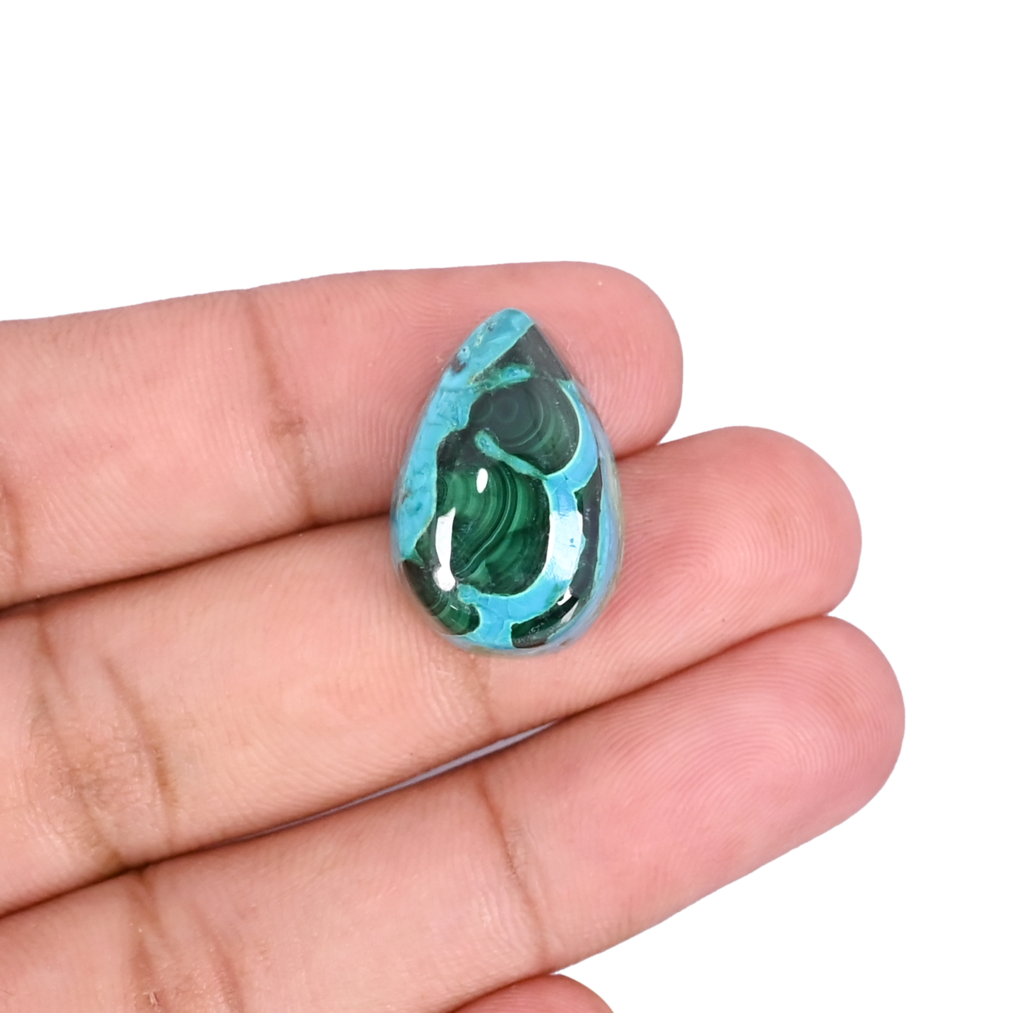Natural Chrysocolla malachite Loose Gemstone -285 Carat Pear 21x14 mm Flat-back Cabochon for Jewelry Making 1 Pcs