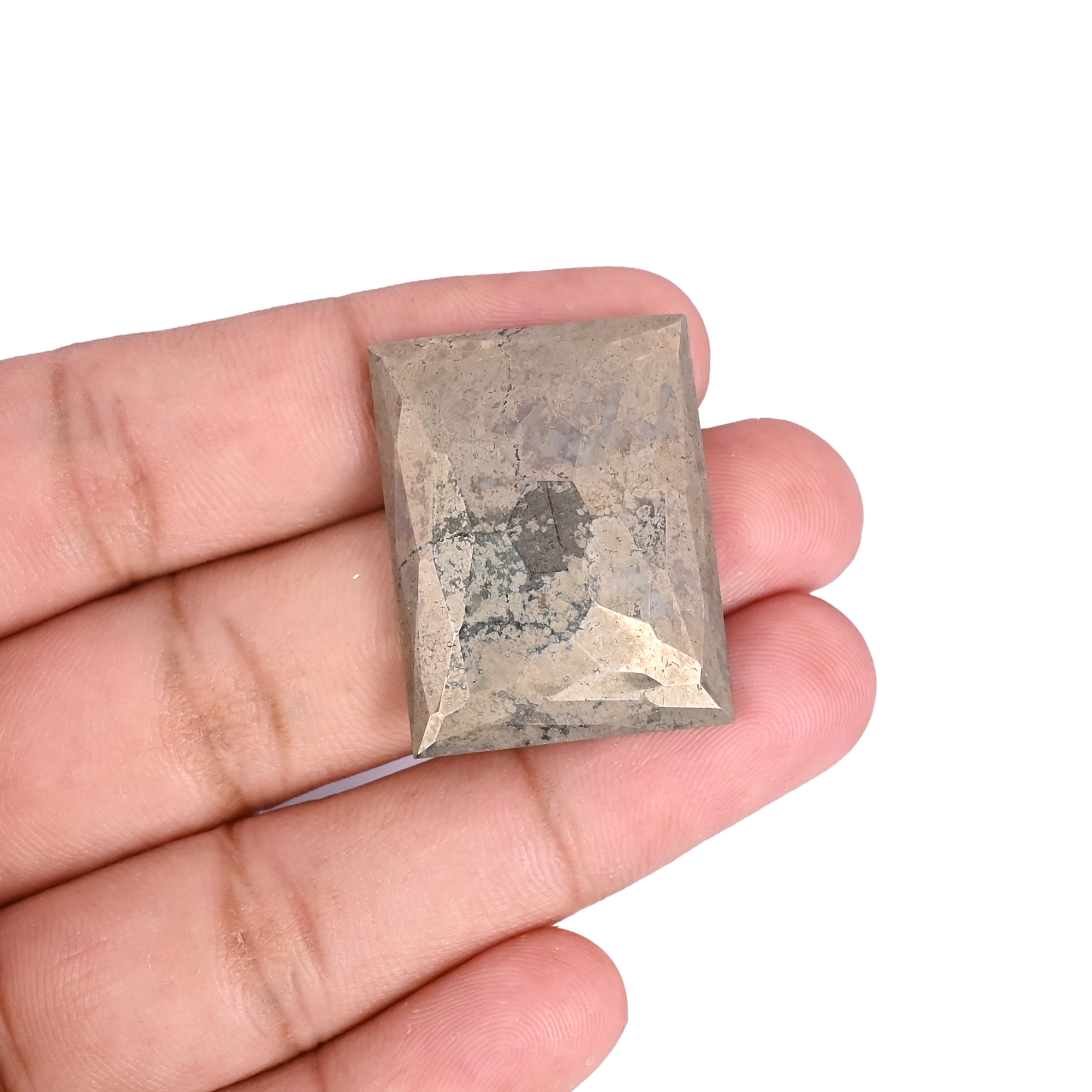 Natural Pyrite Loose Gemstone -838 Carat Rectangle 30x23 mm Flat-back Cabochon for Jewelry Making