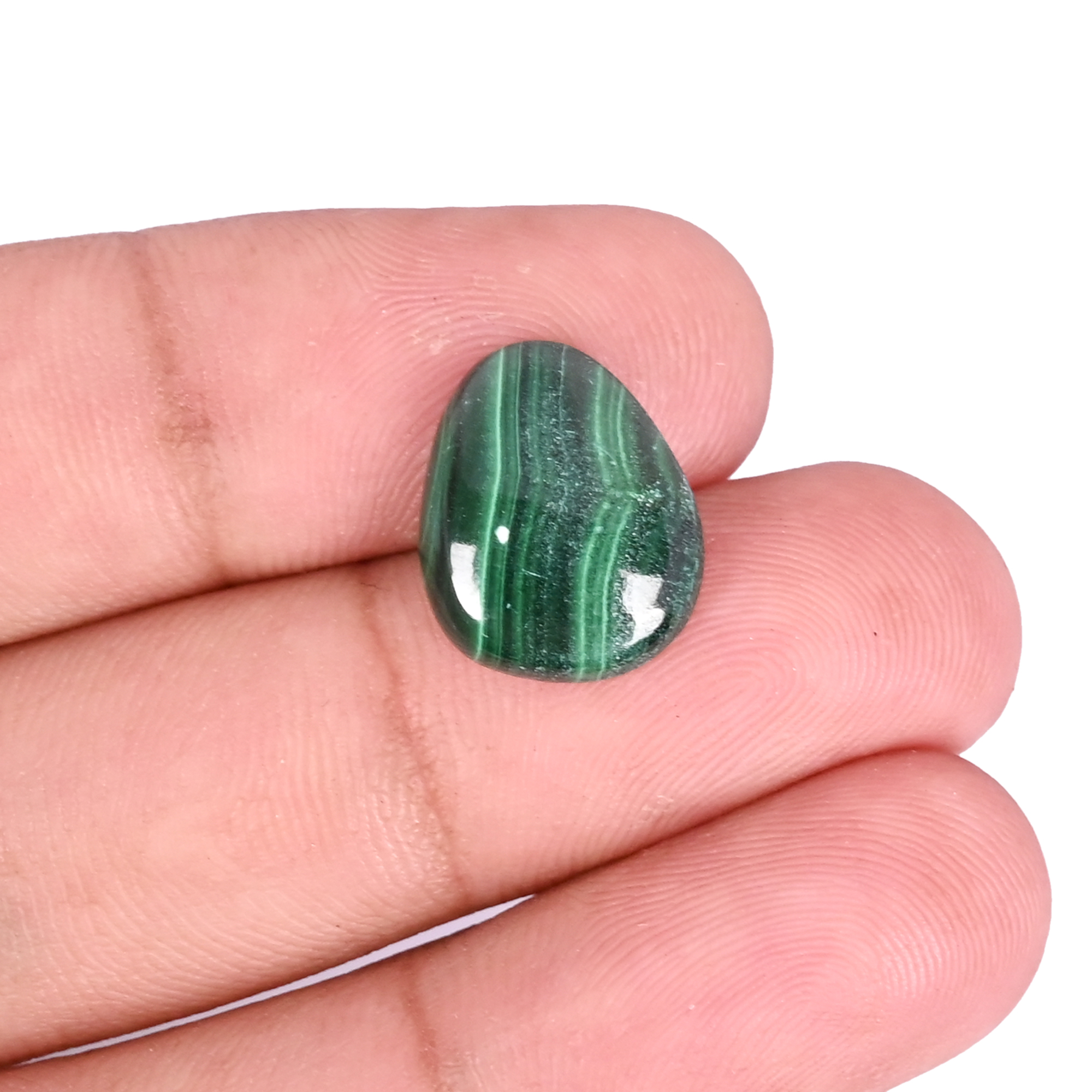 Natural Malachite Loose Gemstone -69 Carat Pear 15x12 mm Flat-back Cabochon for Jewelry Making 1 Pcs
